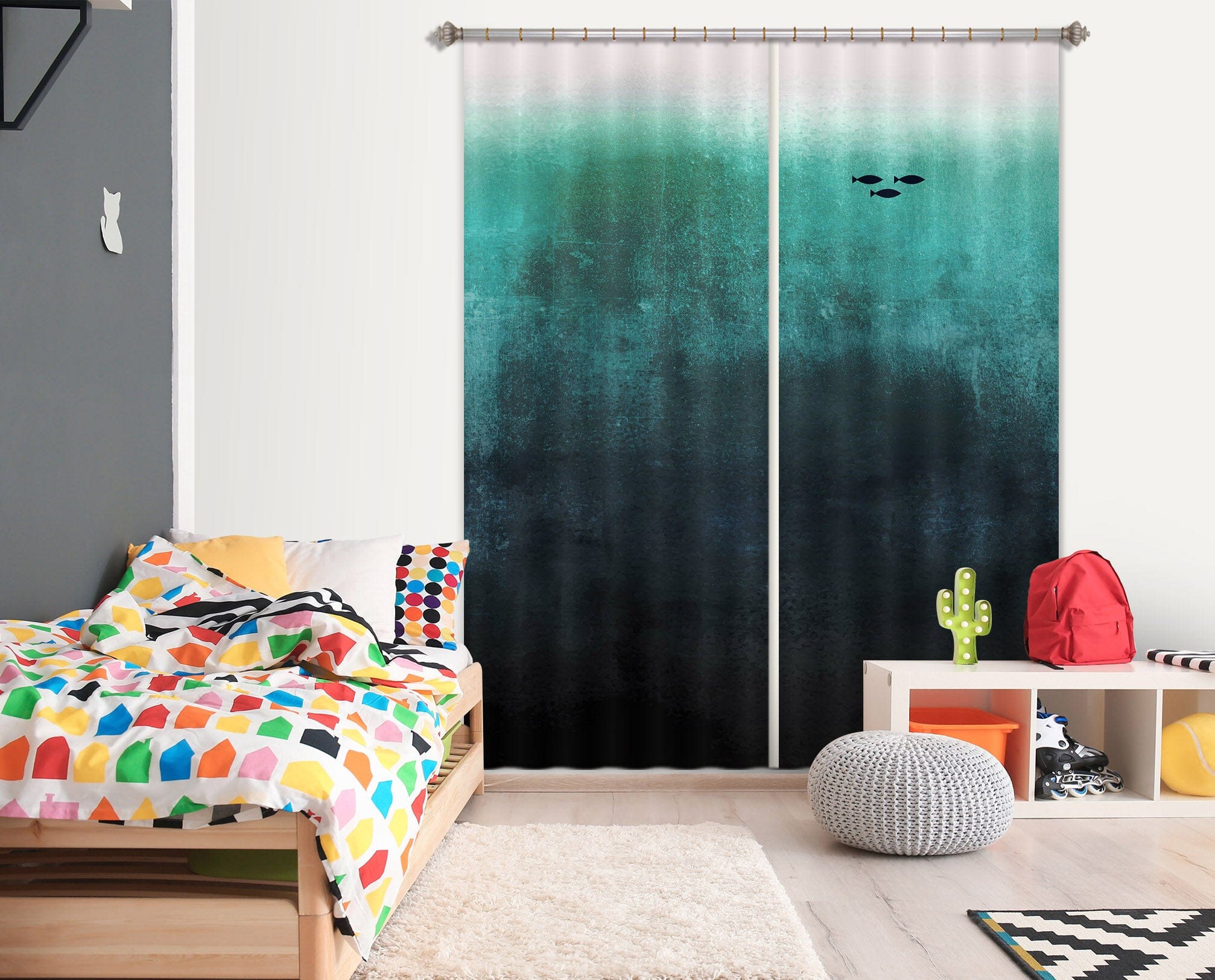 3D Green Gradient Sea 1076 Boris Draschoff Curtain Curtains Drapes Curtains AJ Creativity Home