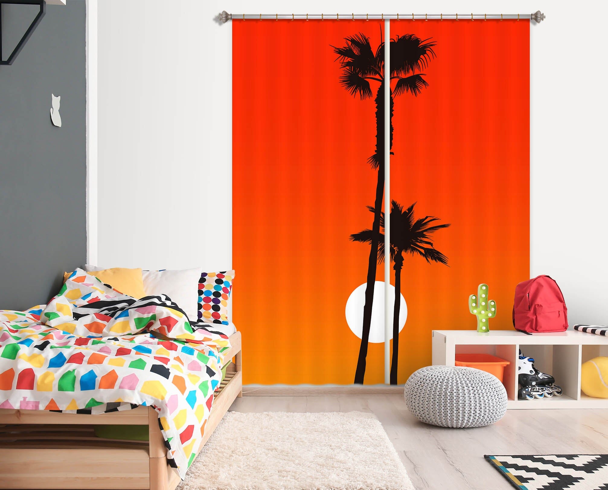 3D Red Sun Tree 1095 Boris Draschoff Curtain Curtains Drapes Curtains AJ Creativity Home