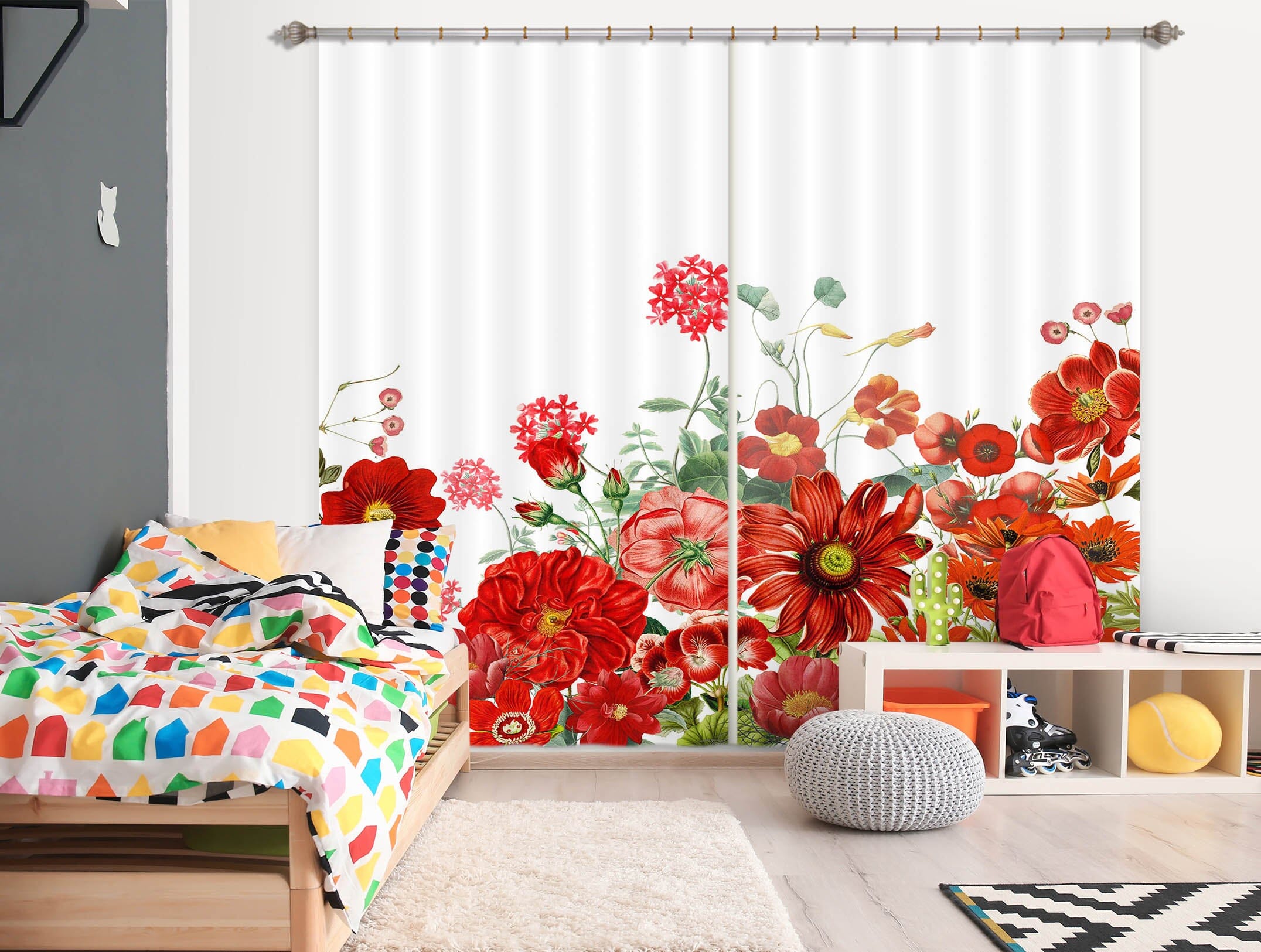 3D Red Chrysanthemum 211 Uta Naumann Curtain Curtains Drapes Curtains AJ Creativity Home