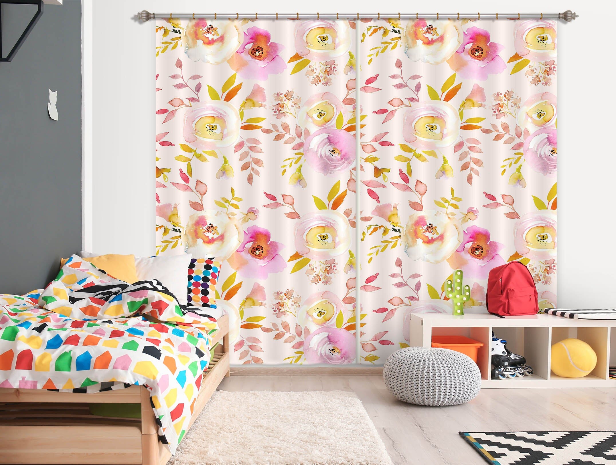 3D Red Leaf Flower 234 Uta Naumann Curtain Curtains Drapes Curtains AJ Creativity Home