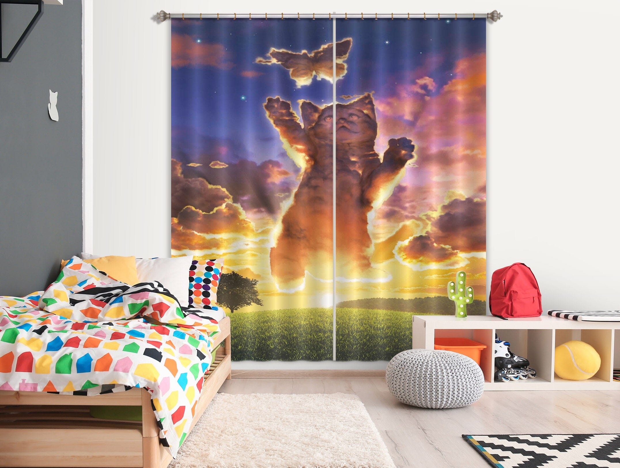 3D Cloud Kitten Sunset 024 Vincent Hie Curtain Curtains Drapes Curtains AJ Creativity Home