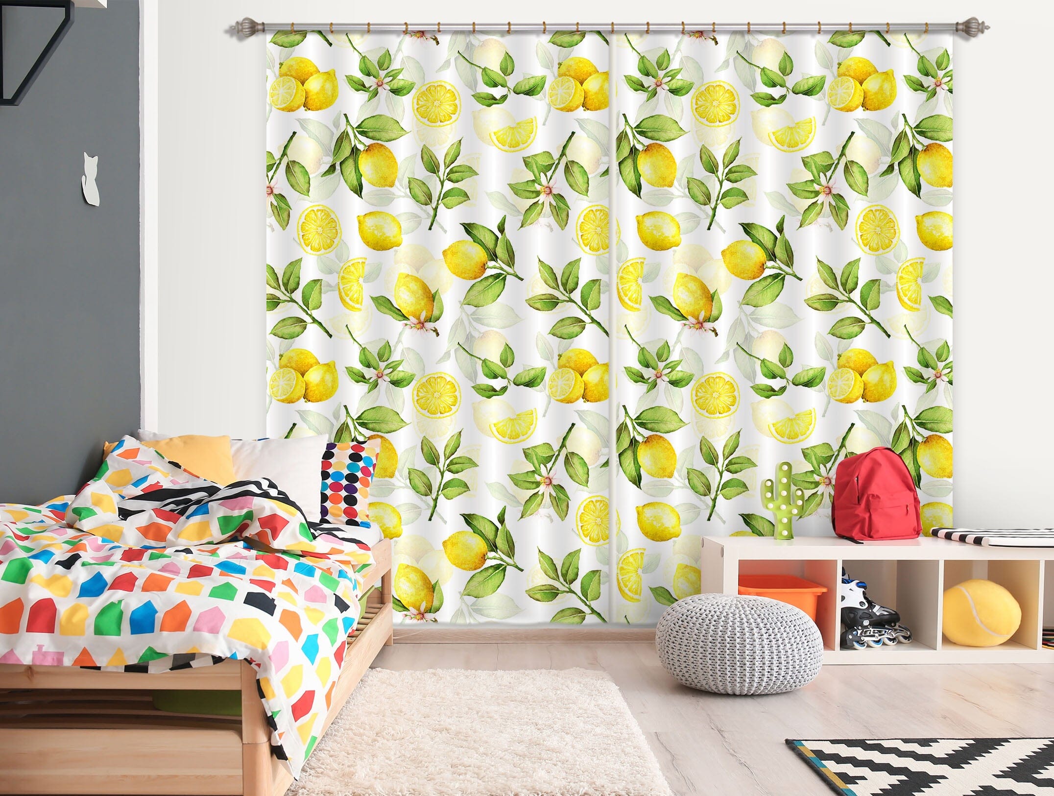 3D Lemon Leaf 216 Uta Naumann Curtain Curtains Drapes Curtains AJ Creativity Home
