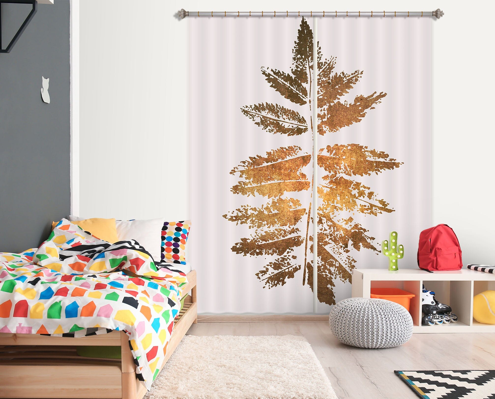 3D Golden Leaf Pattern 1093 Boris Draschoff Curtain Curtains Drapes Curtains AJ Creativity Home