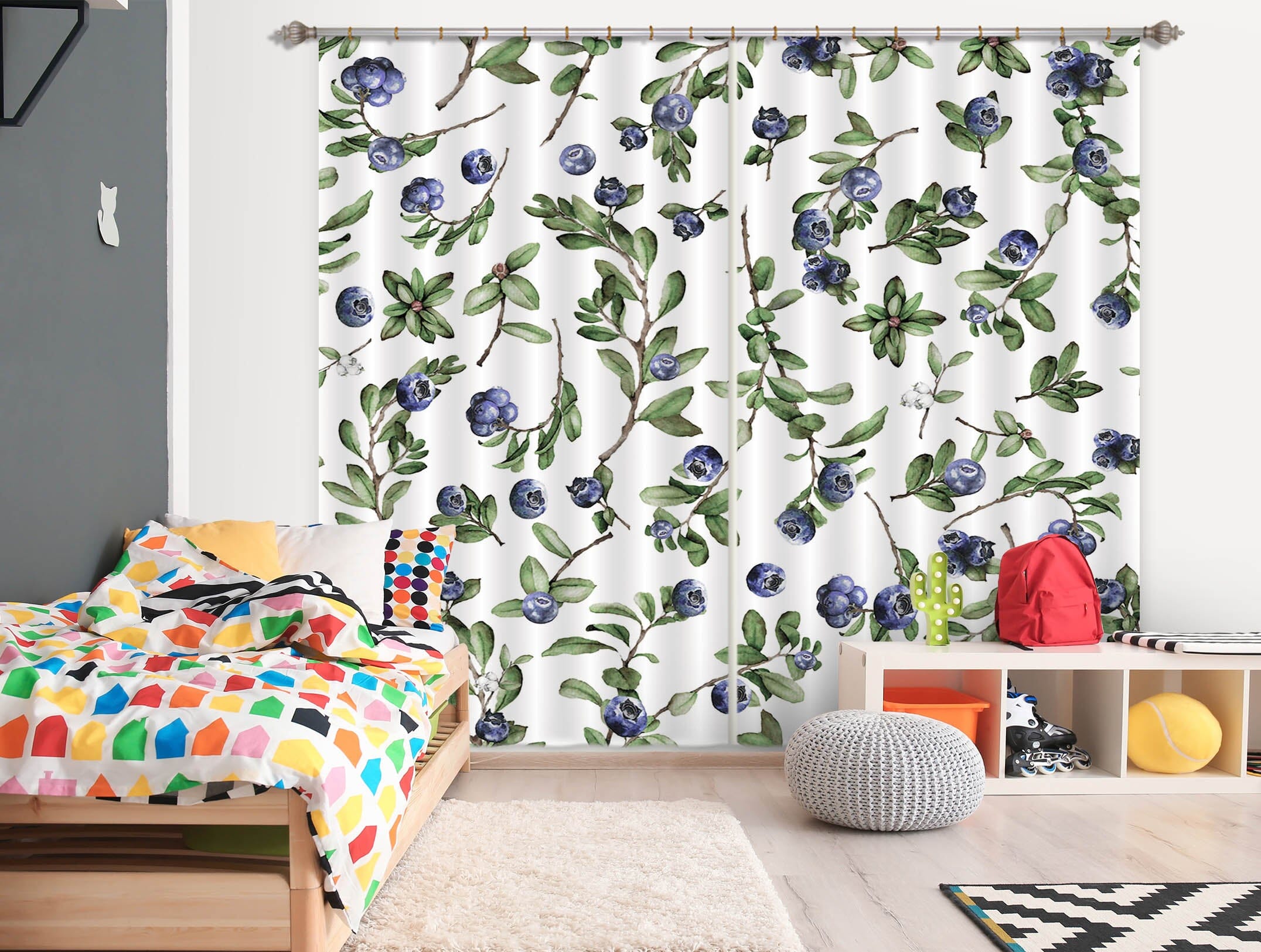 3D Blueberry Leaves 269 Uta Naumann Curtain Curtains Drapes Curtains AJ Creativity Home