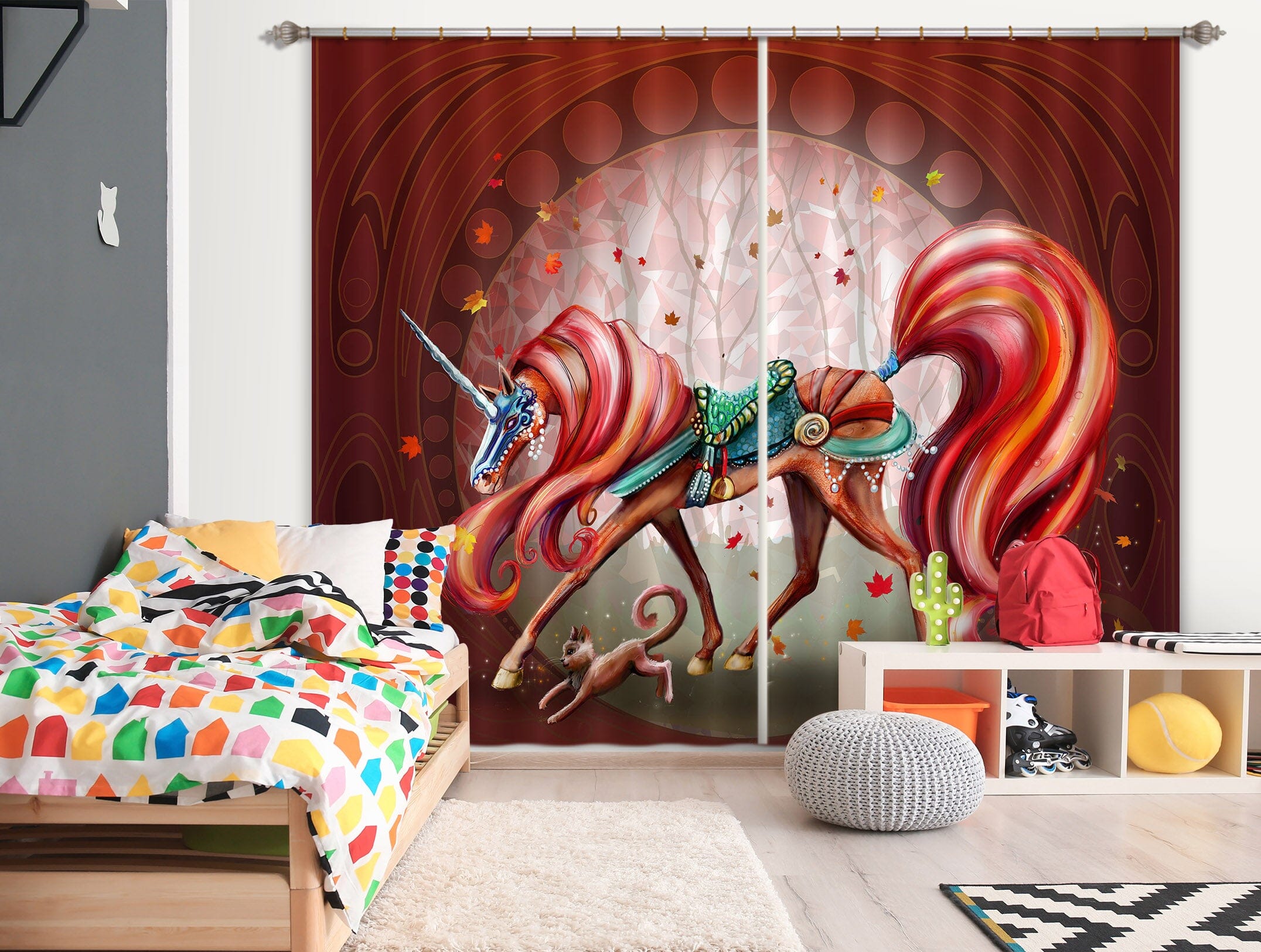 3D Unicorn Tail 037 Rose Catherine Khan Curtain Curtains Drapes Curtains AJ Creativity Home