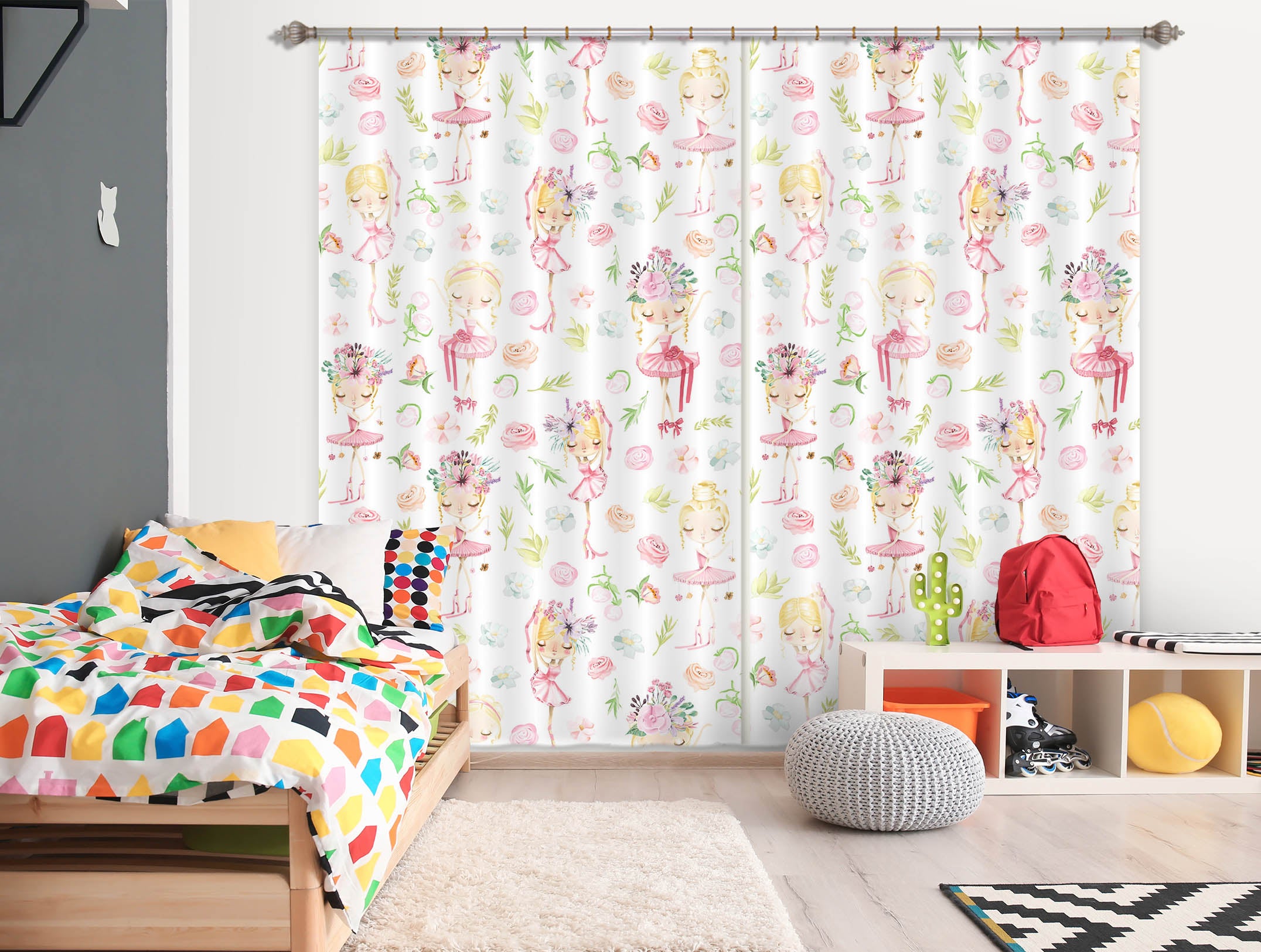 3D Girl Pink Rose 131 Uta Naumann Curtain Curtains Drapes