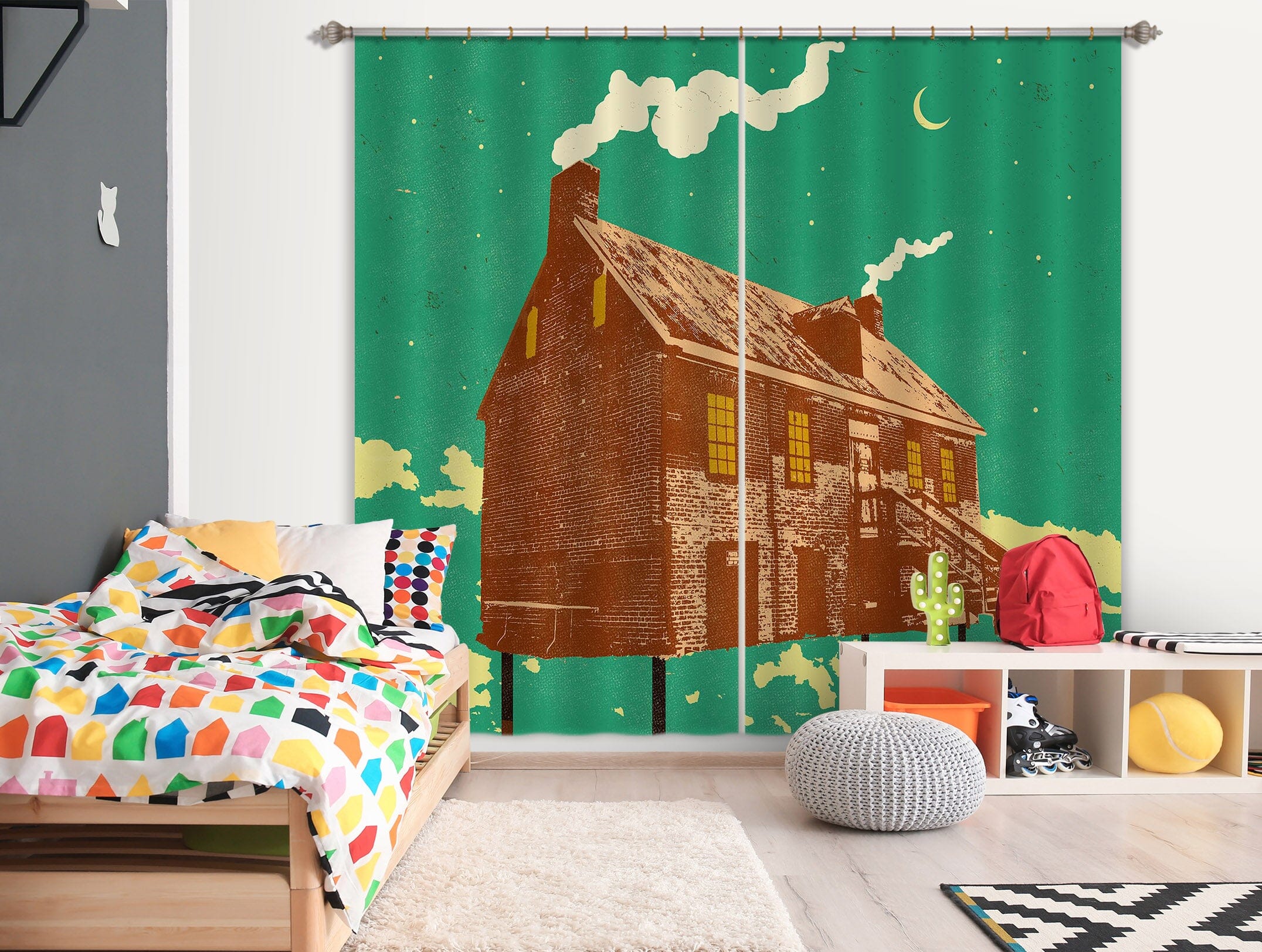 3D House Cooking Smoke 052 Showdeer Curtain Curtains Drapes Curtains AJ Creativity Home