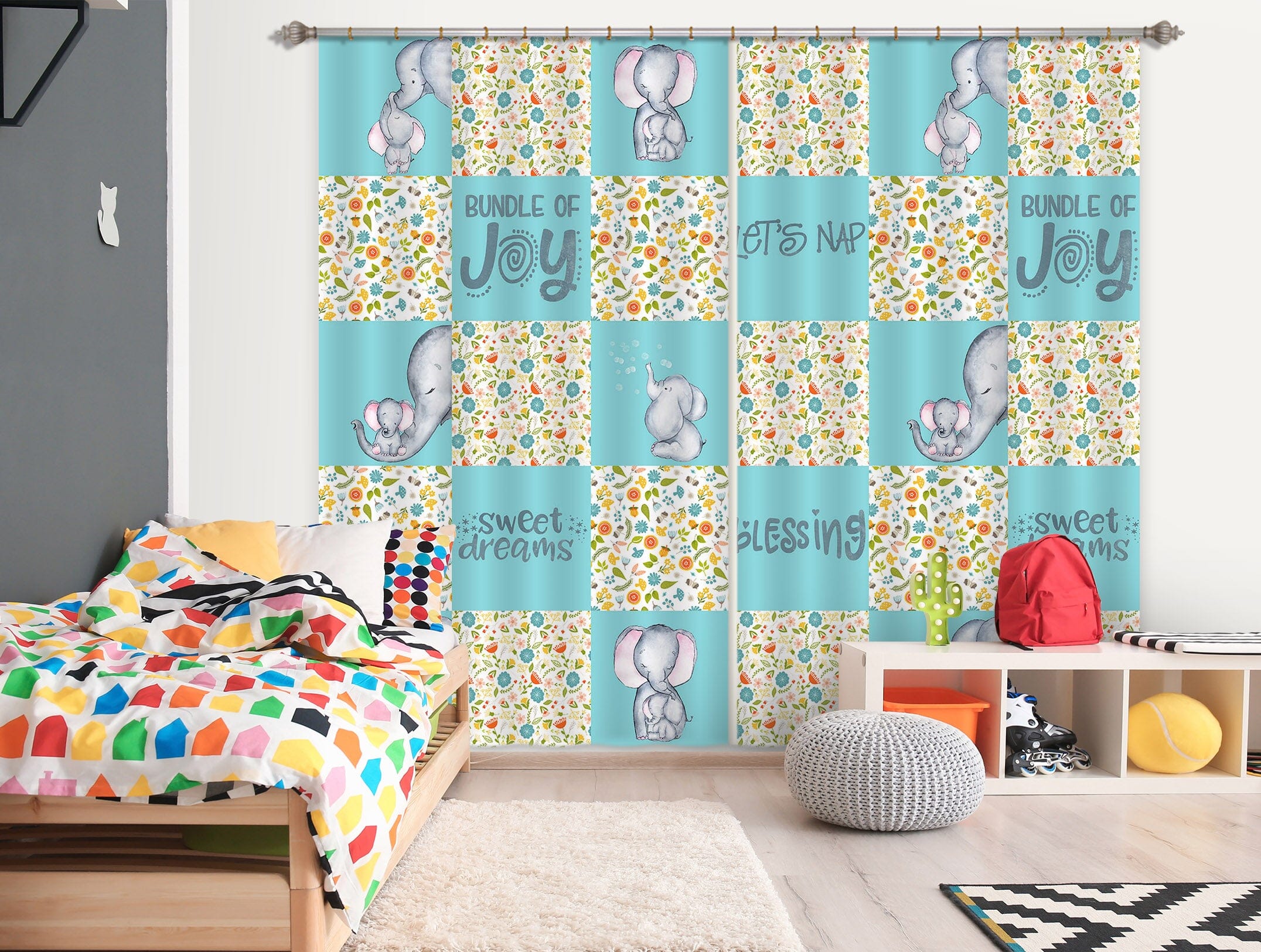 3D Blue Elephant 152 Uta Naumann Curtain Curtains Drapes Curtains AJ Creativity Home