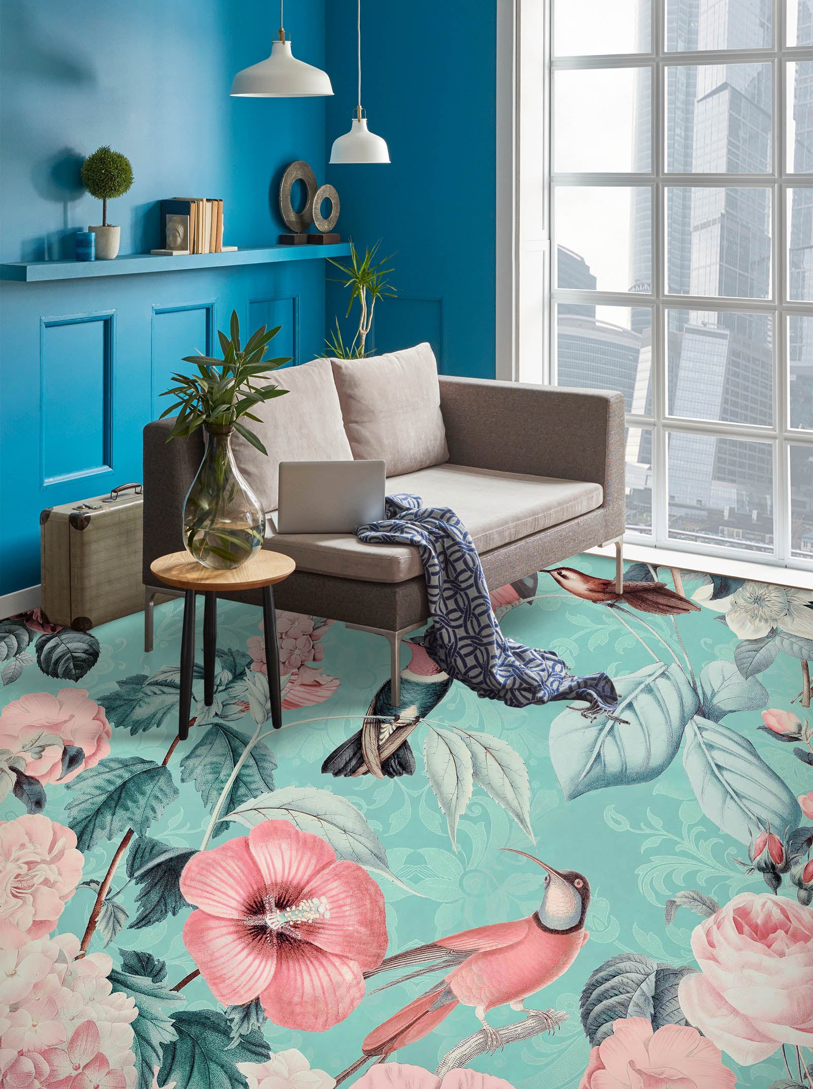 3D Bird Pink Flower 104154 Andrea Haase Floor Mural