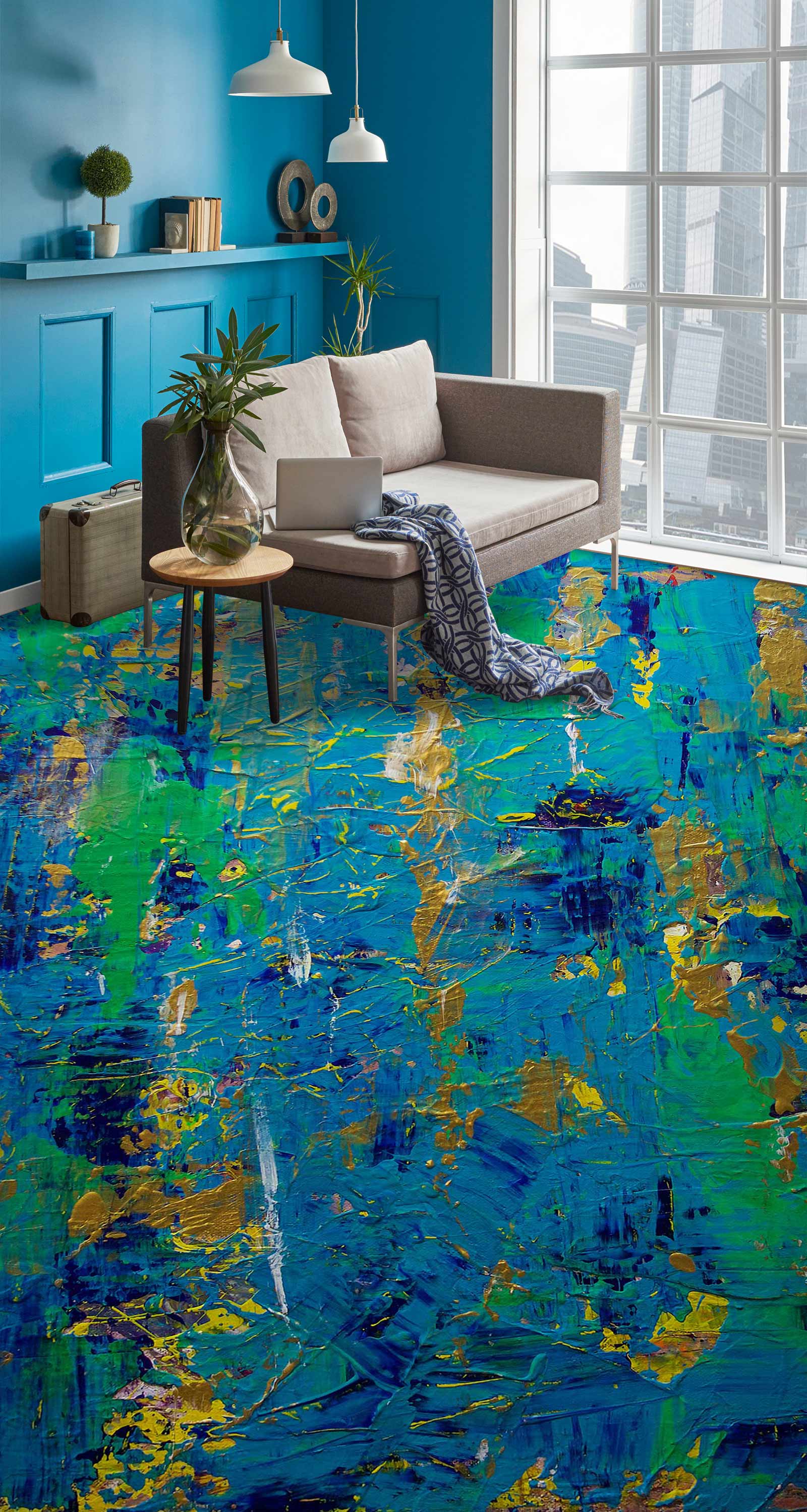 3D Blue Green Oil Painting 96110 Allan P. Friedlander Floor Mural
