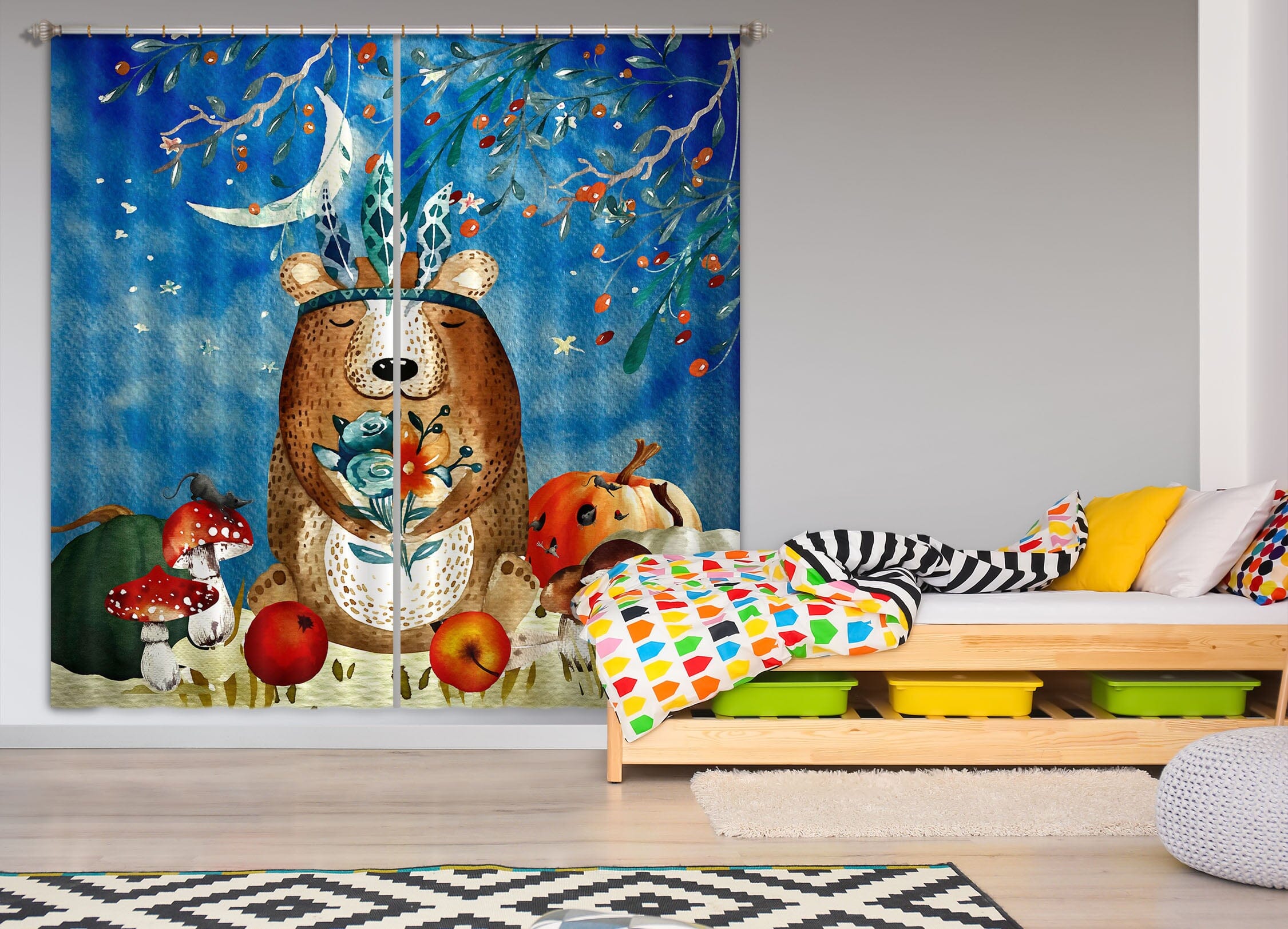 3D Bear Mushroom 171 Uta Naumann Curtain Curtains Drapes Curtains AJ Creativity Home