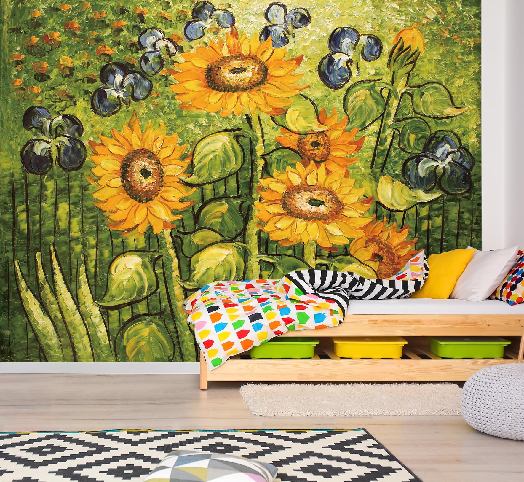 3D Sunflower Oil Painting 019 Wall Murals Wallpaper AJ Wallpaper 2