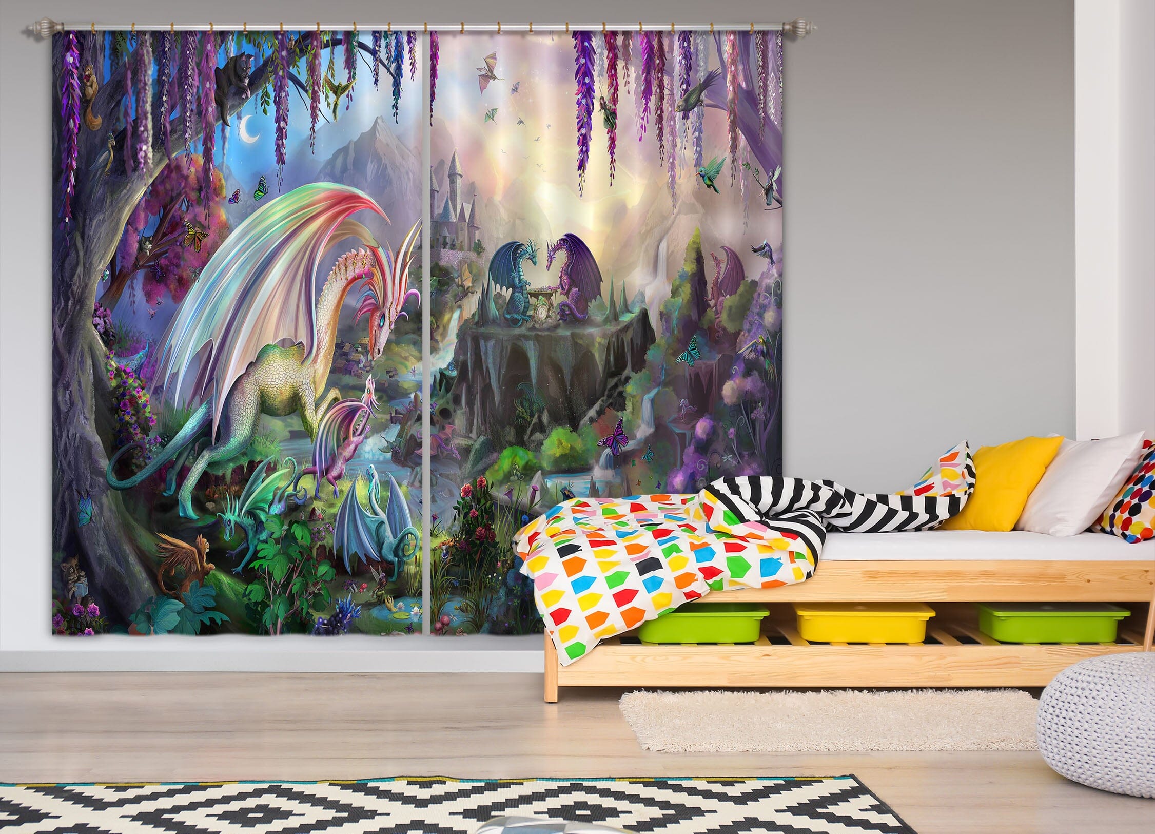 3D Valley Dragon 111 Rose Catherine Khan Curtain Curtains Drapes Curtains AJ Creativity Home