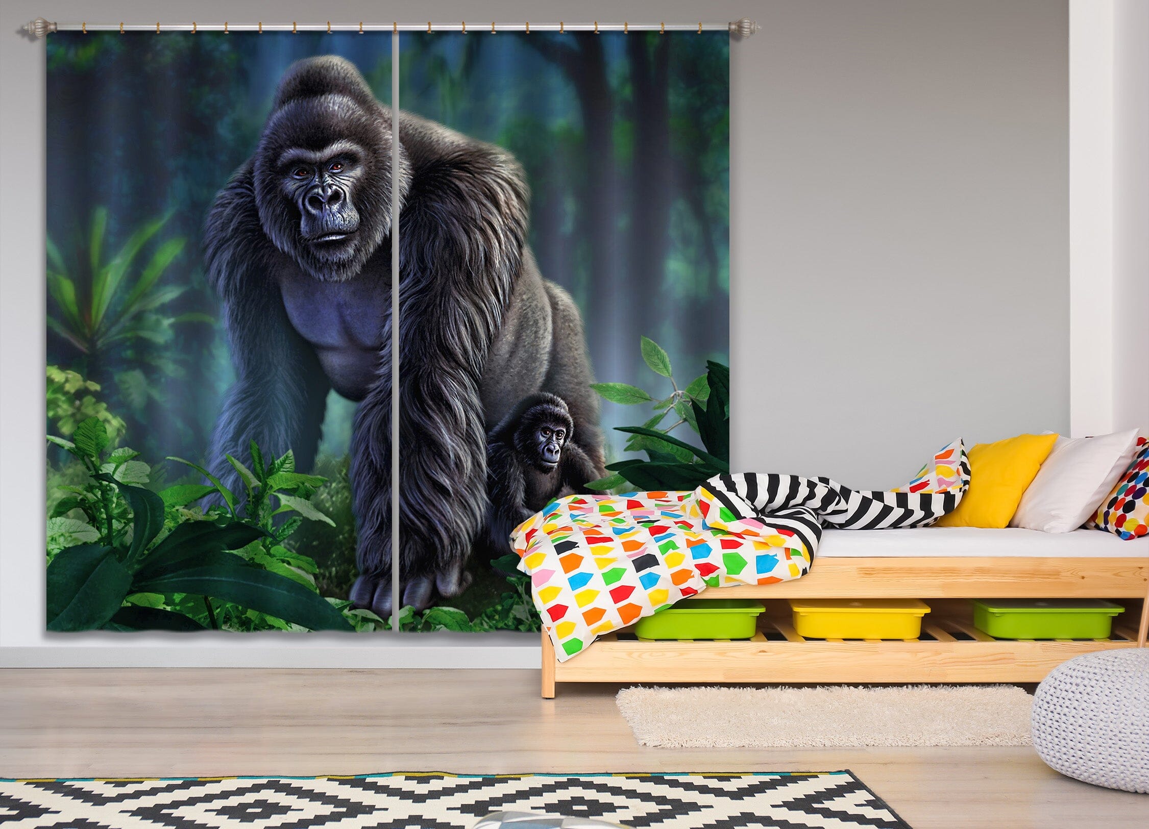3D Gorilla 067 Jerry LoFaro Curtain Curtains Drapes Curtains AJ Creativity Home