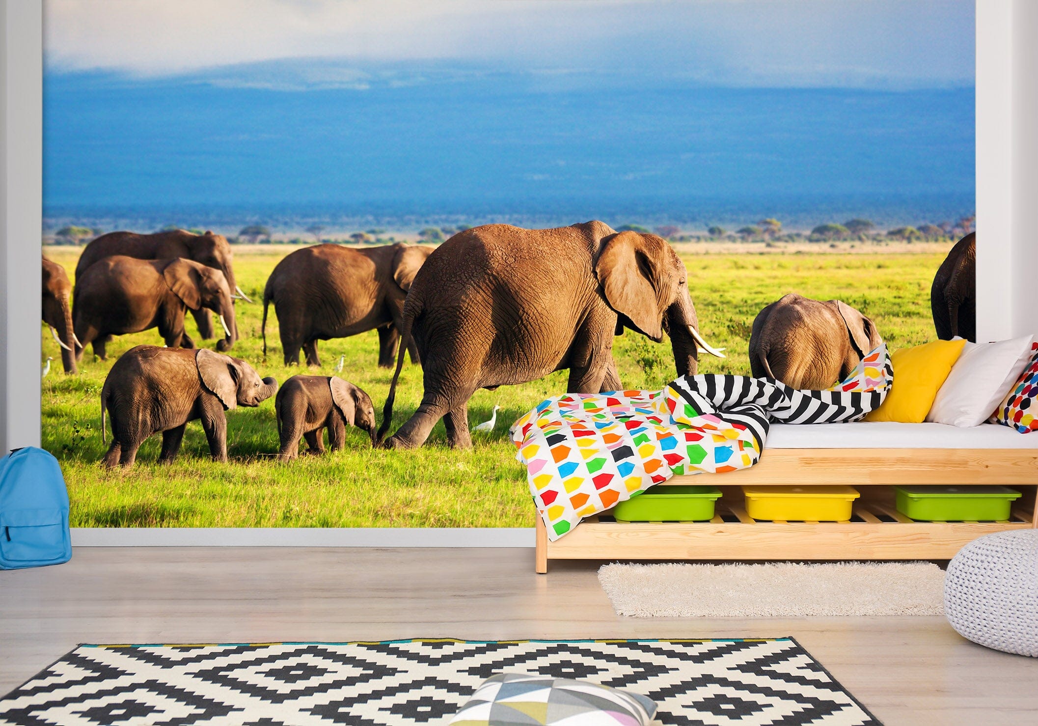 3D Elephant Herd 406 Wall Murals Wallpaper AJ Wallpaper 2