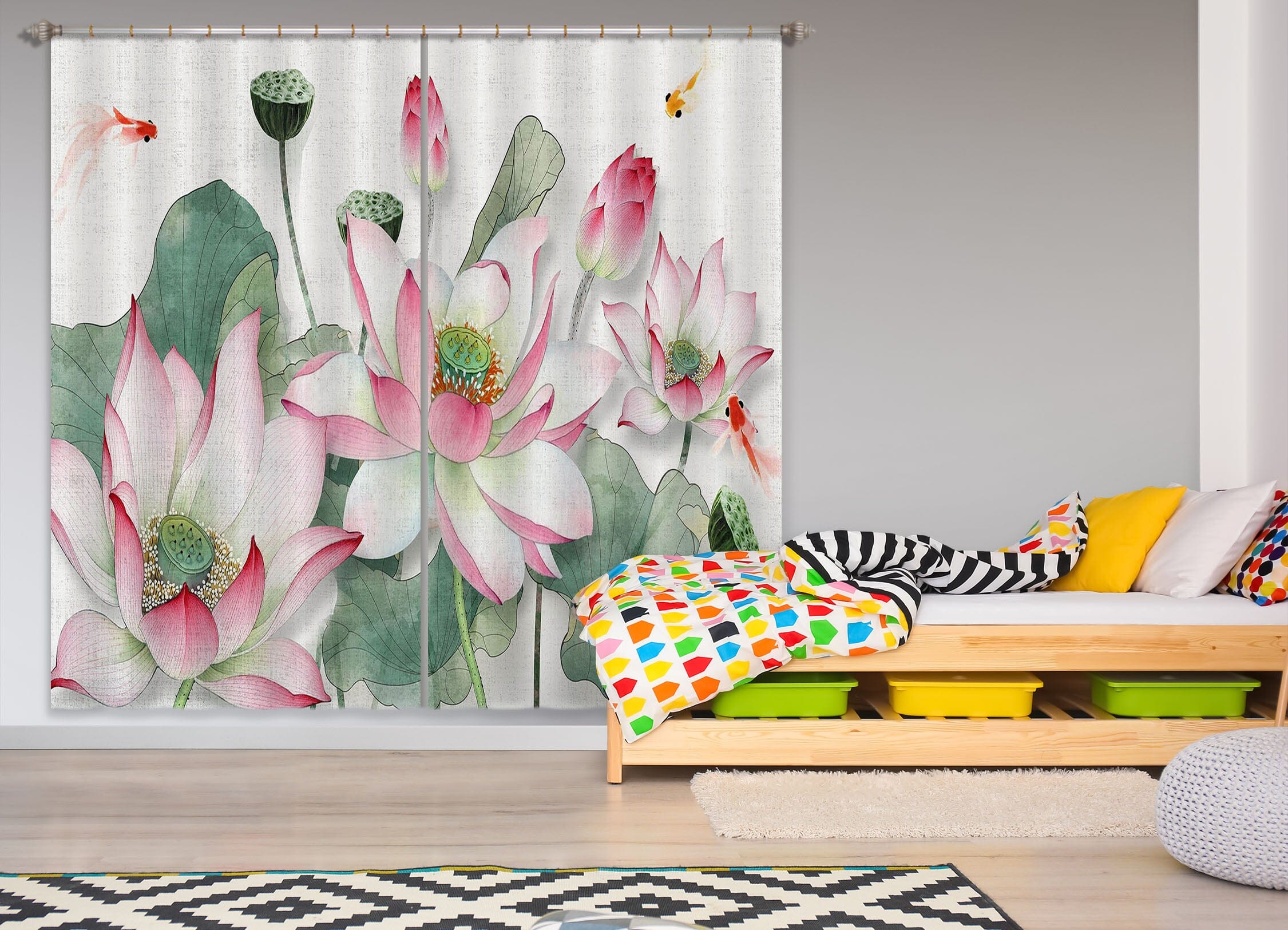 3D Lotus Flower 854 Curtains Drapes Wallpaper AJ Wallpaper