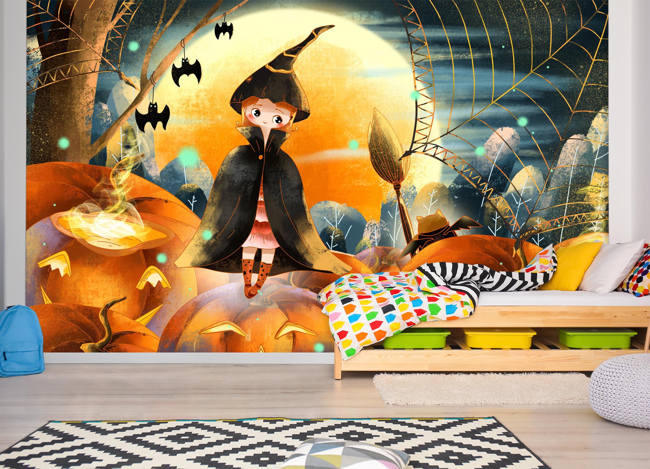 3D Witch Pumpkin Moon 1008 Halloween Wall Murals Wallpaper AJ Wallpaper 2
