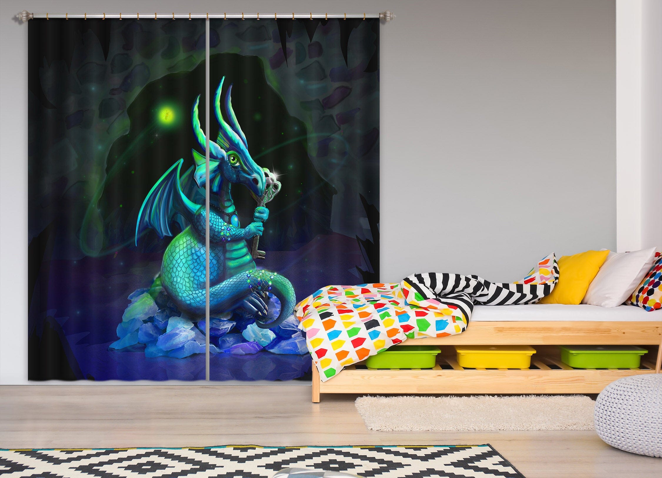 3D Night Dragon 103 Rose Catherine Khan Curtain Curtains Drapes Curtains AJ Creativity Home