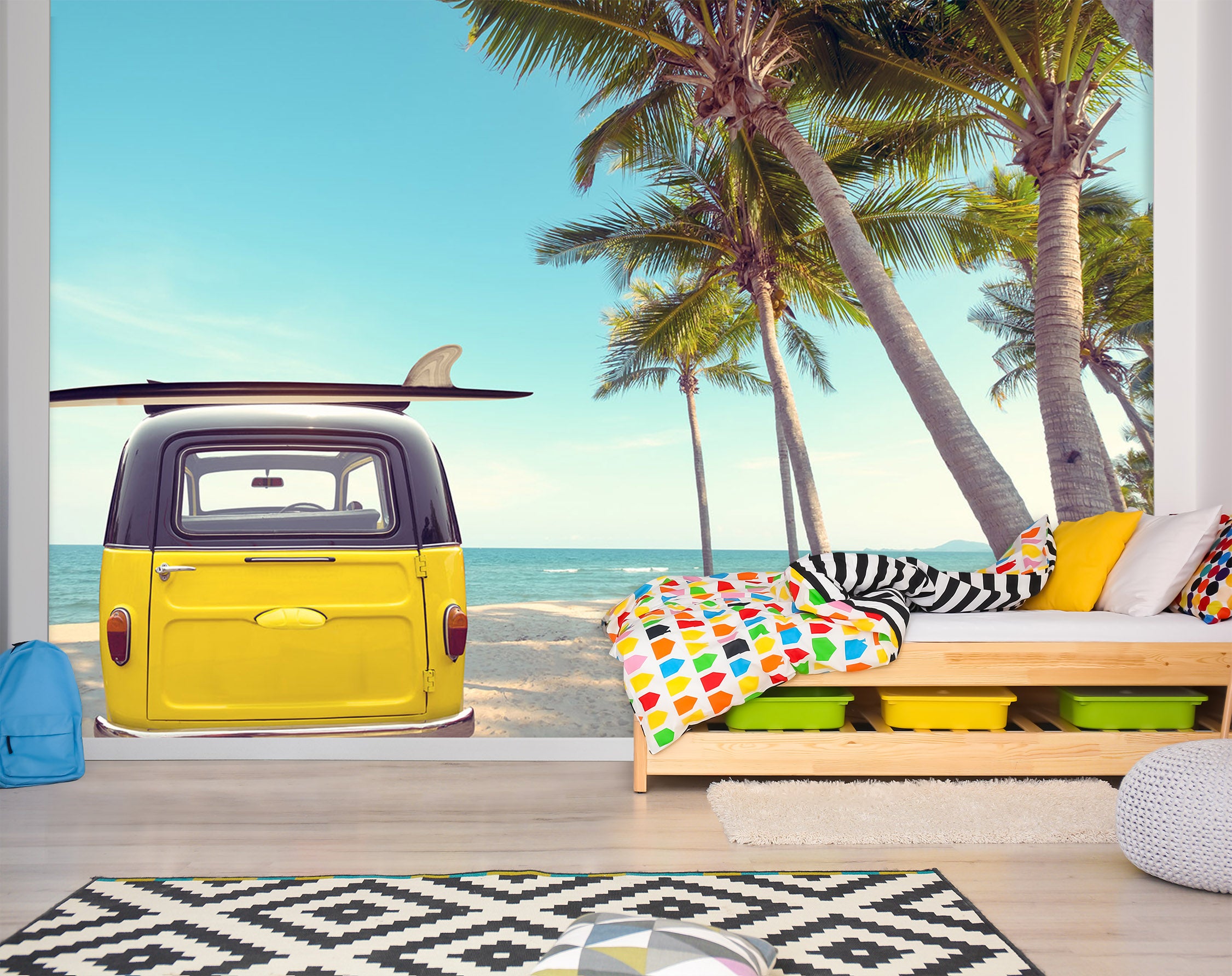 3D Beach Tree Car 372 Vehicle Wall Murals