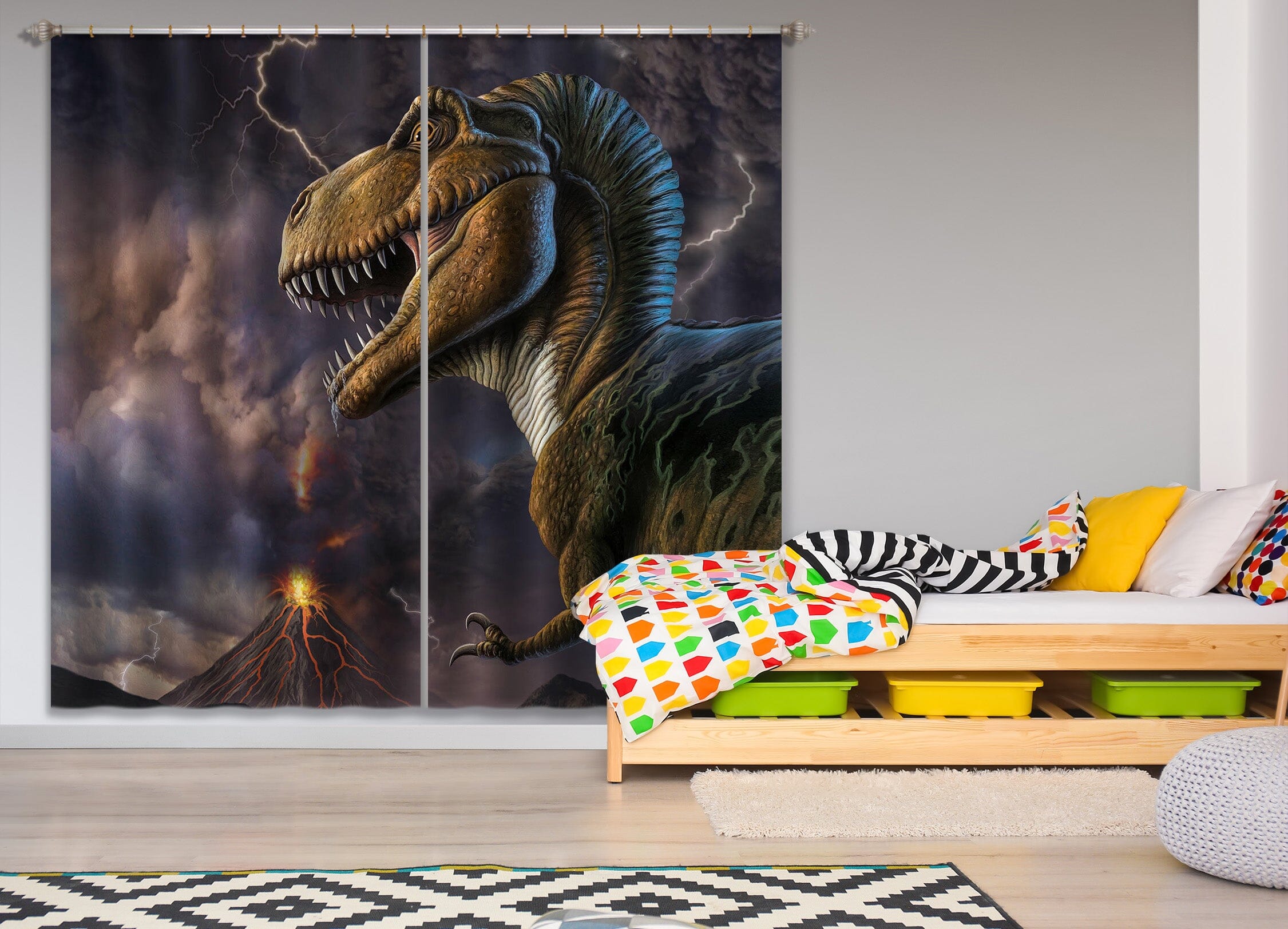3D Dinosaur Flash 077 Jerry LoFaro Curtain Curtains Drapes Curtains AJ Creativity Home