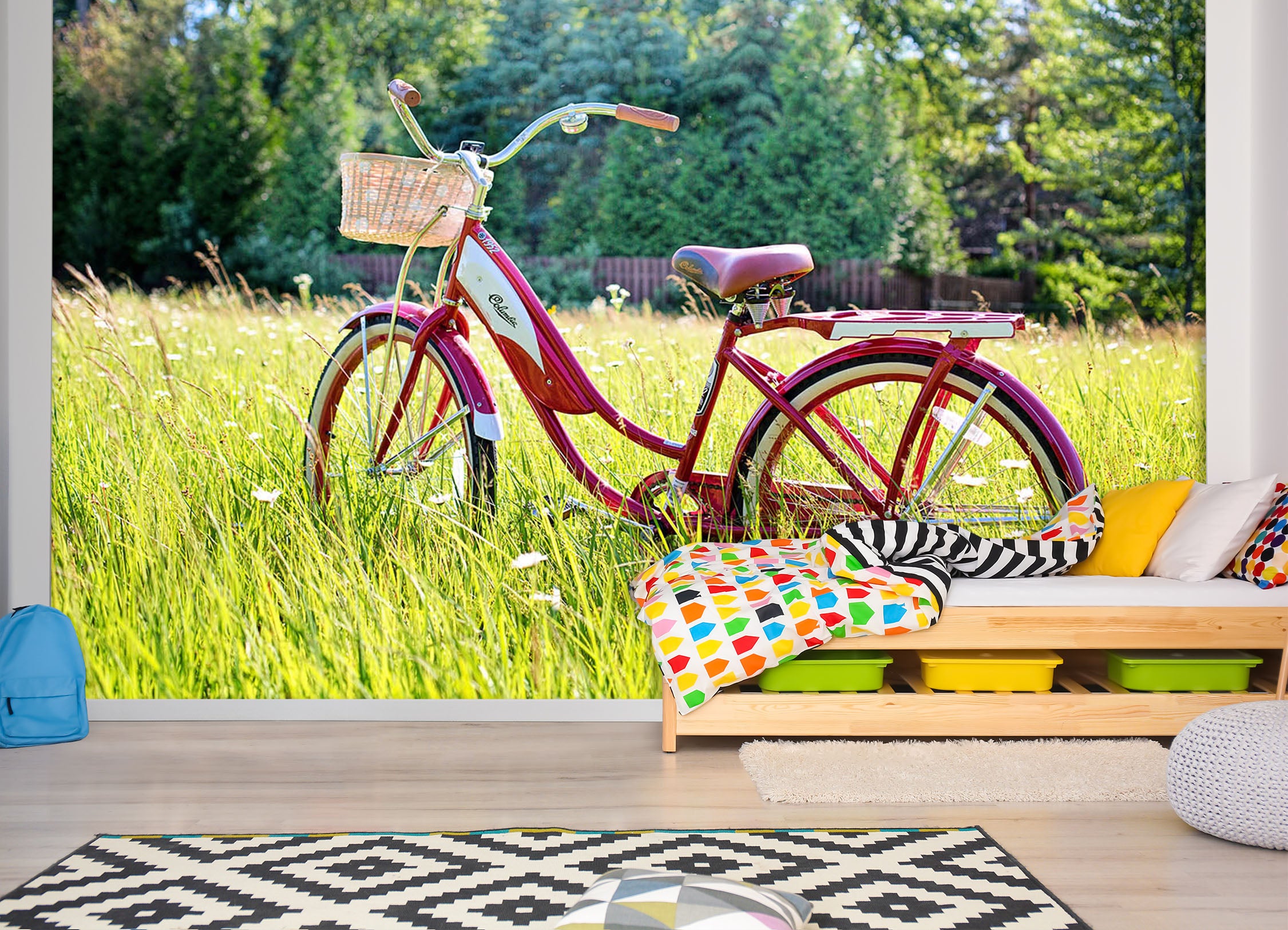 3D Green Grass Bicycle 055 Vehicle Wall Murals