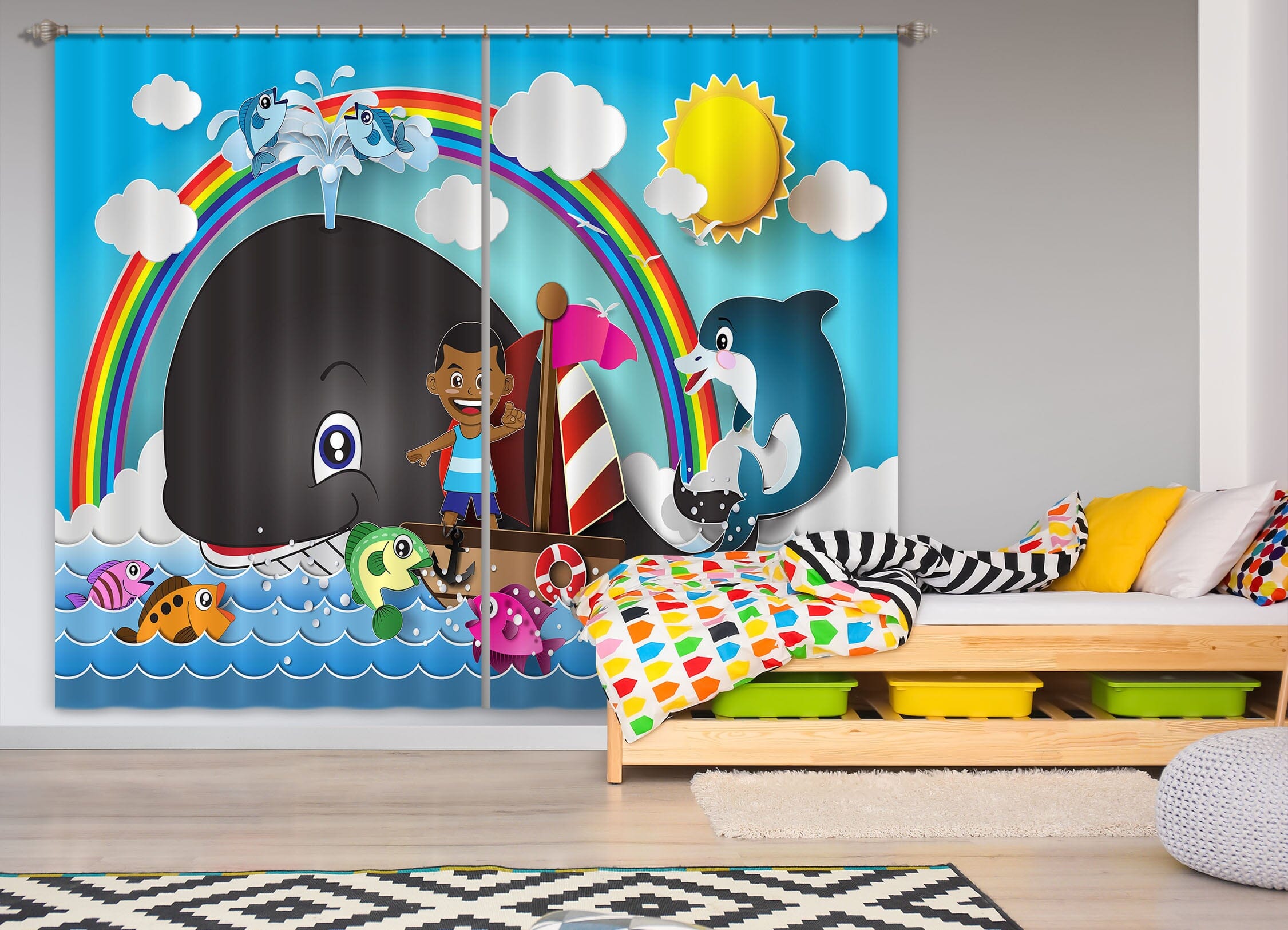 3D Rainbow Homes 715 Curtains Drapes Wallpaper AJ Wallpaper 