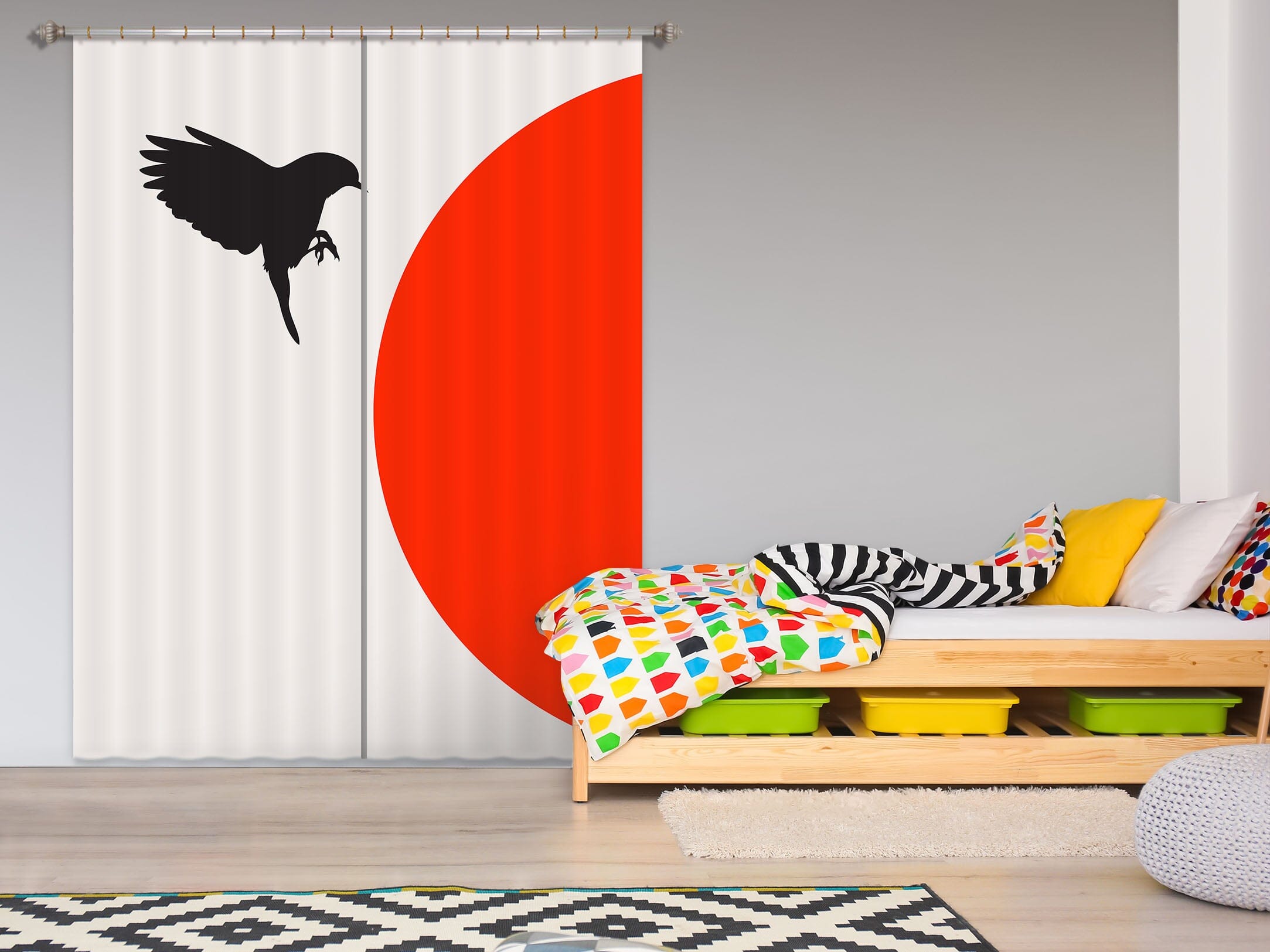 3D Black Sparrow 1028 Boris Draschoff Curtain Curtains Drapes Curtains AJ Creativity Home