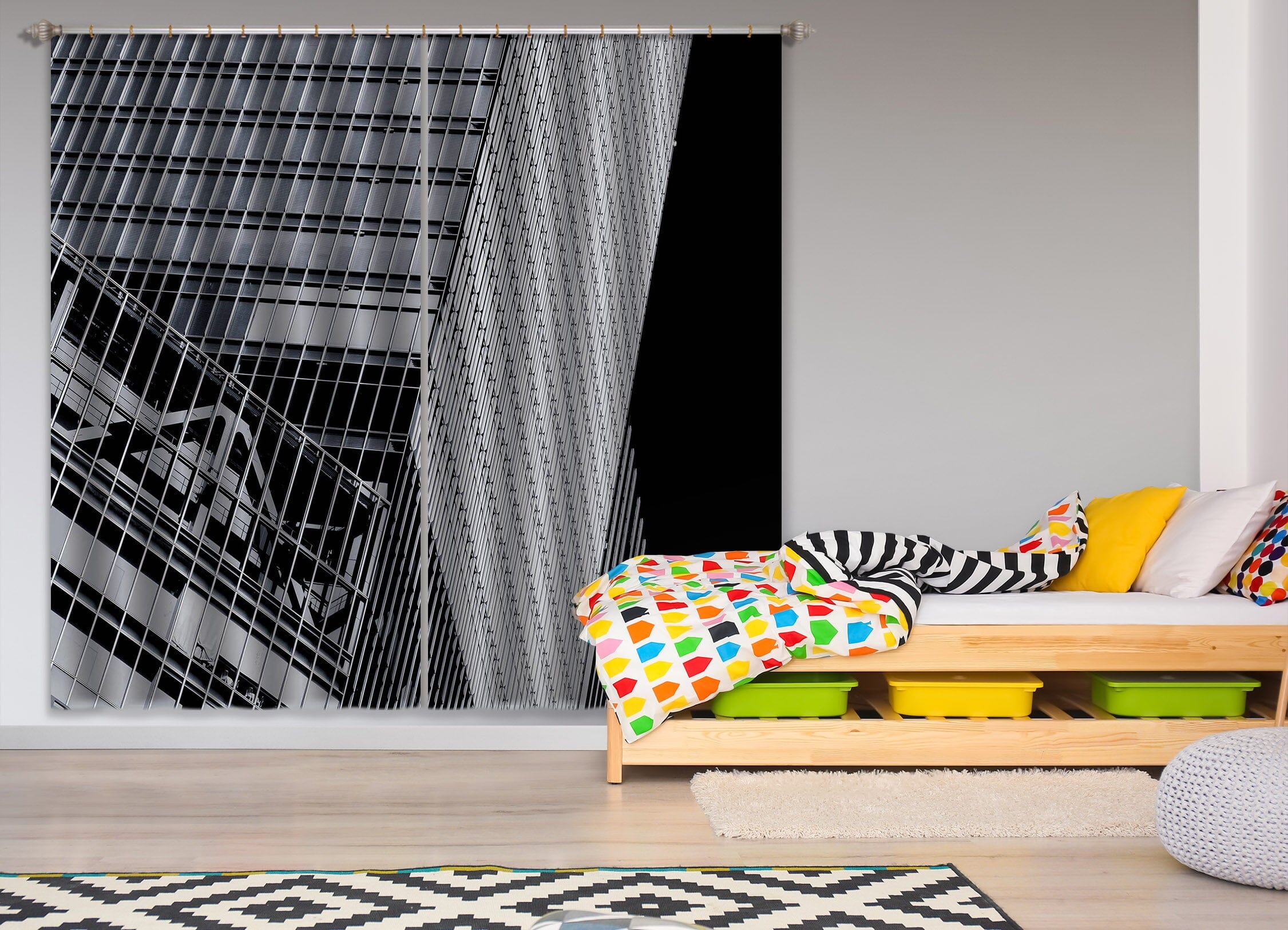3D Dangerous Building 048 Noirblanc777 Curtain Curtains Drapes Curtains AJ Creativity Home