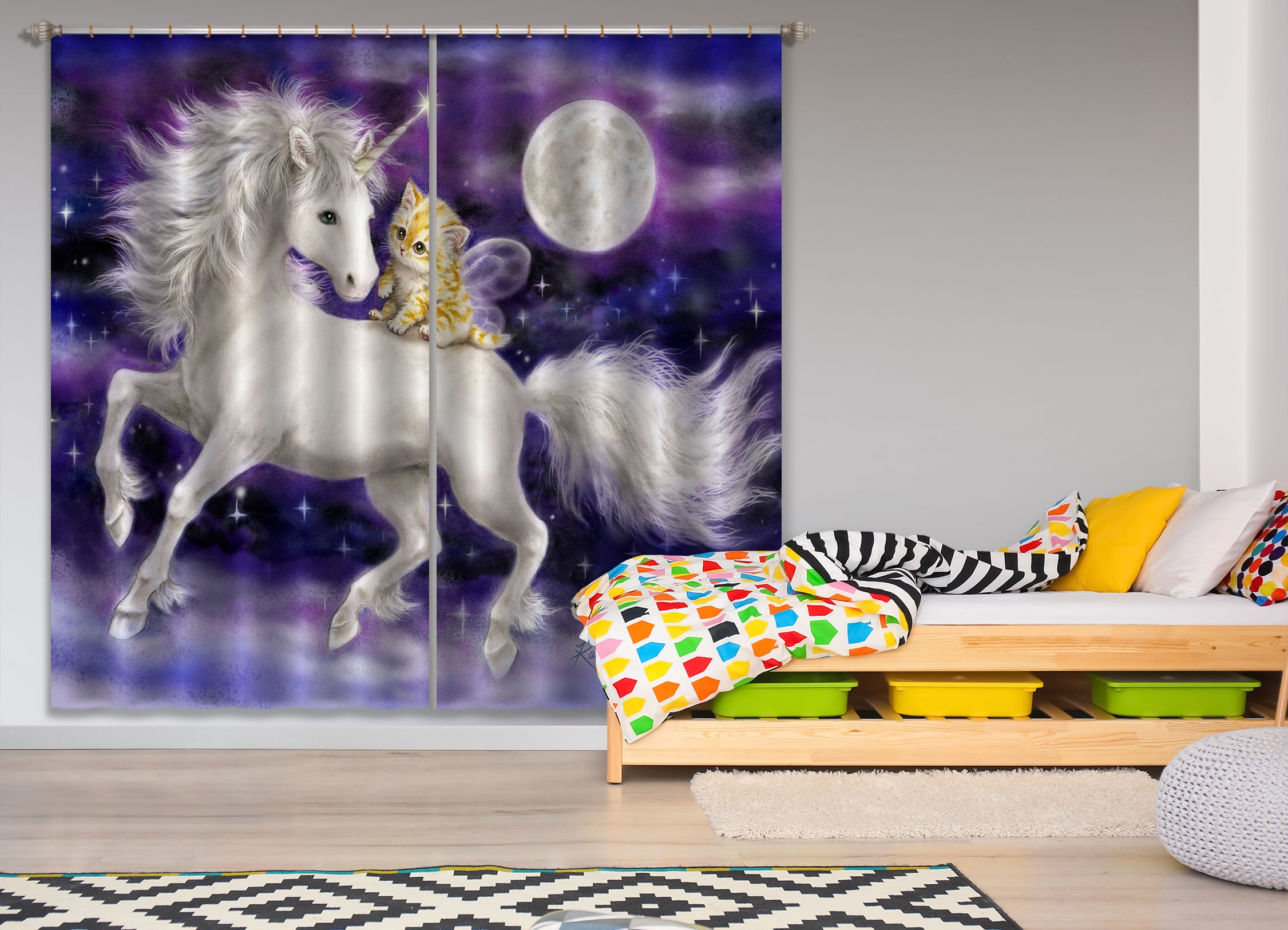 3D Unicorn Cat 9073 Kayomi Harai Curtain Curtains Drapes