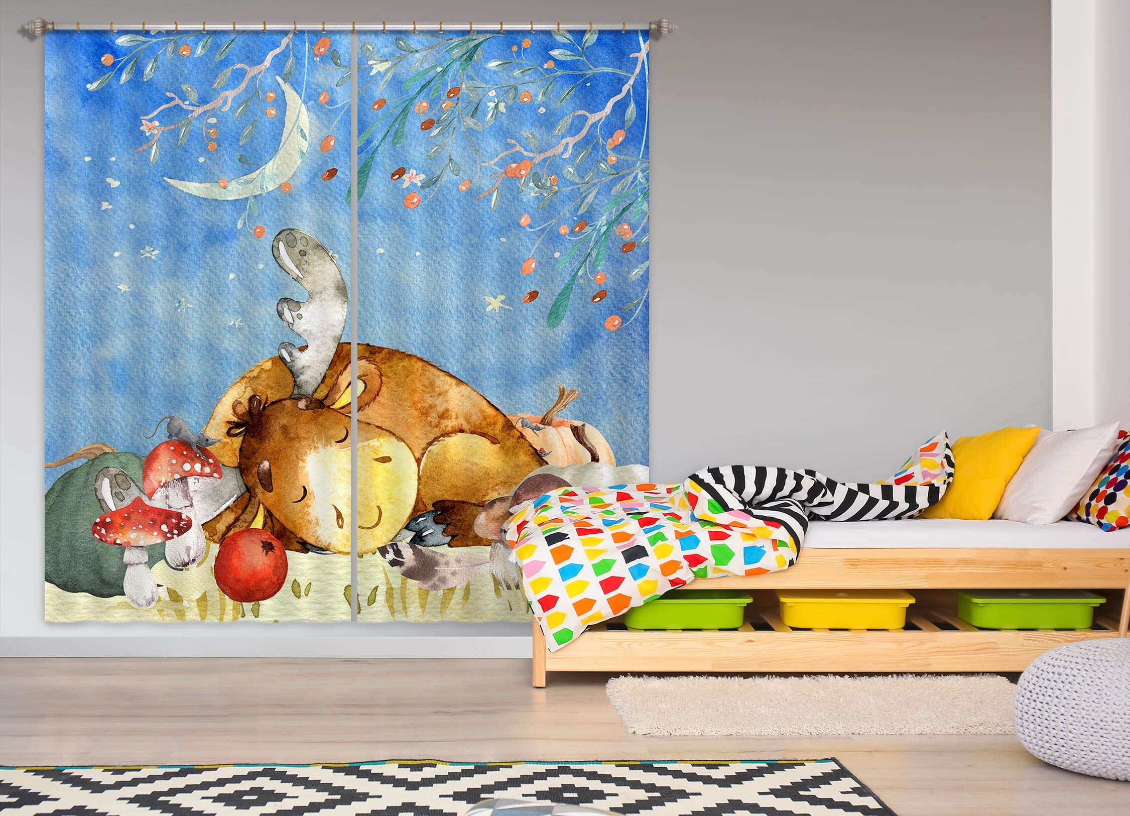 3D Moon Reindeer 164 Uta Naumann Curtain Curtains Drapes Curtains AJ Creativity Home