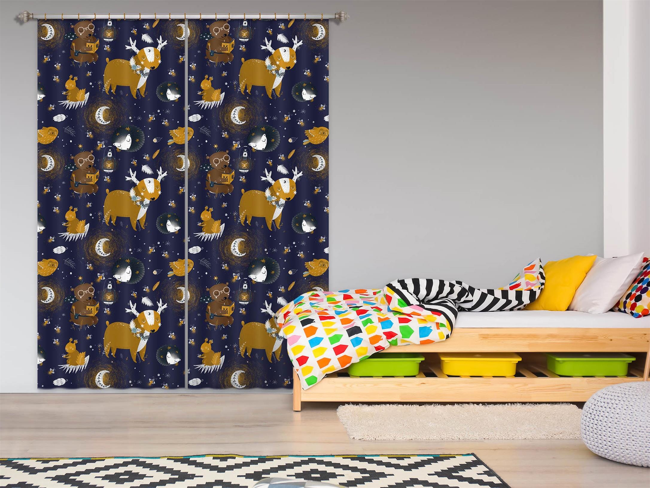 3D Reindeer Moon 147 Uta Naumann Curtain Curtains Drapes Curtains AJ Creativity Home