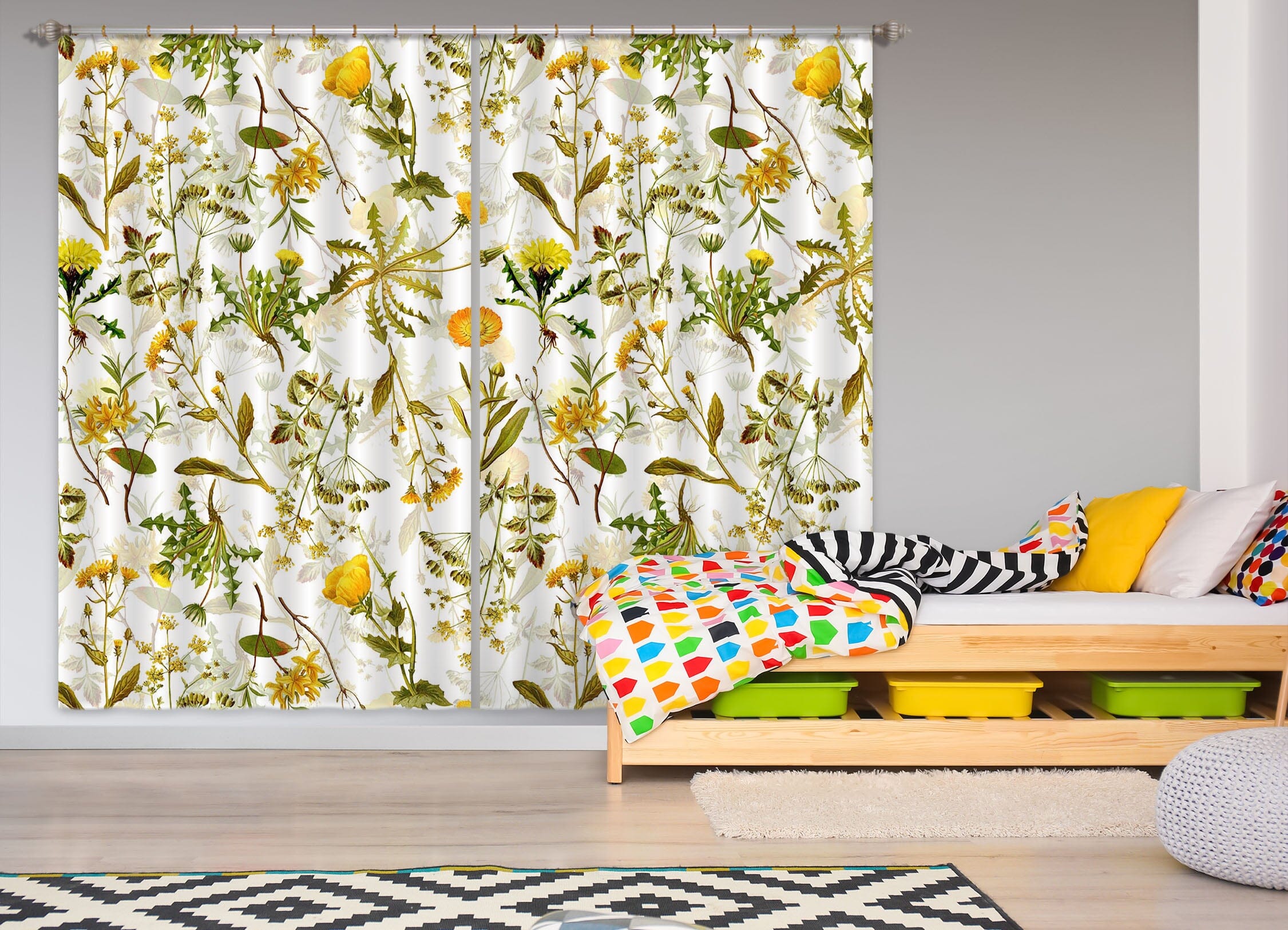 3D Sunflower Leaf 256 Uta Naumann Curtain Curtains Drapes Curtains AJ Creativity Home