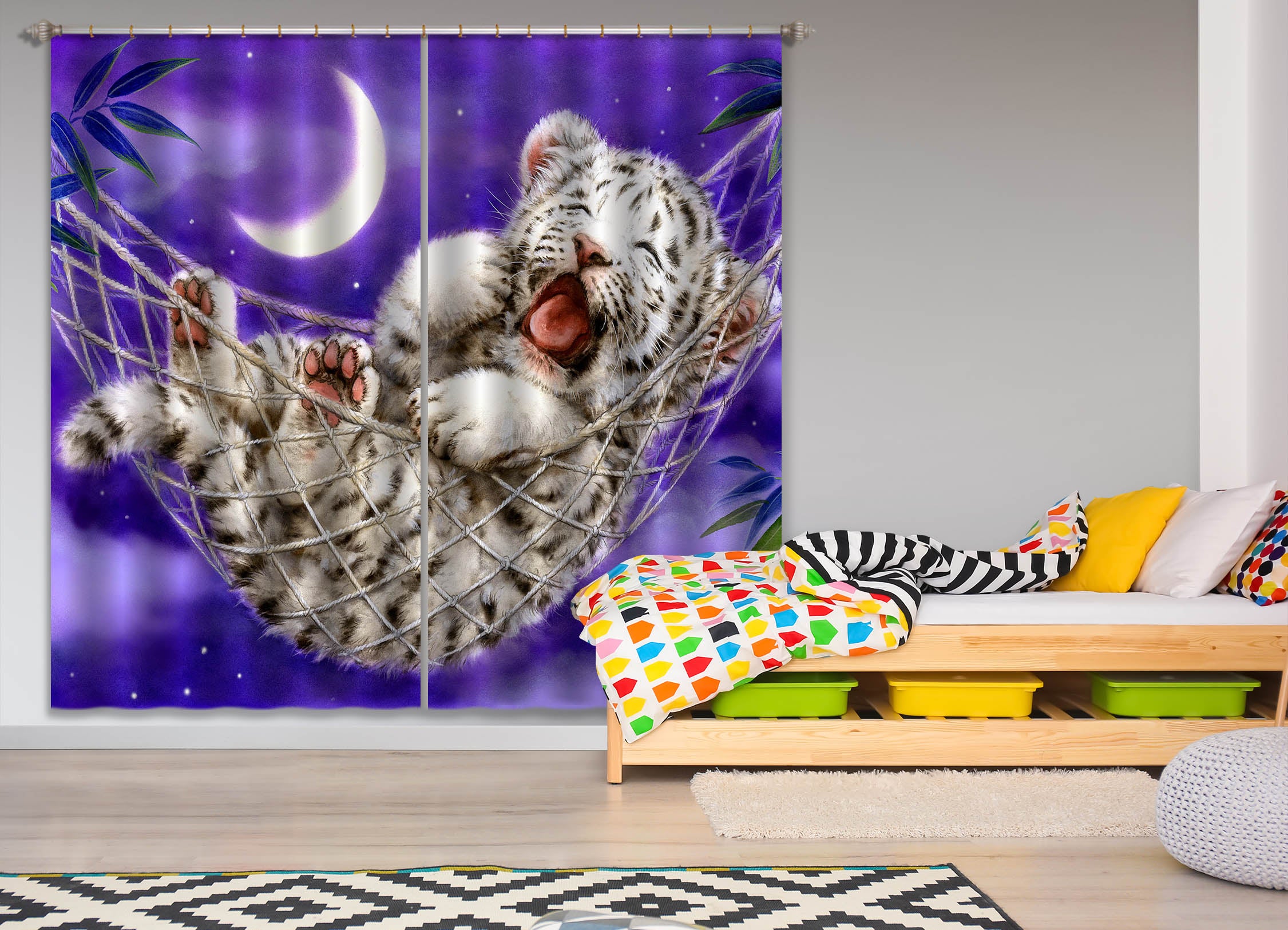 3D Lion Baby Moon 9034 Kayomi Harai Curtain Curtains Drapes