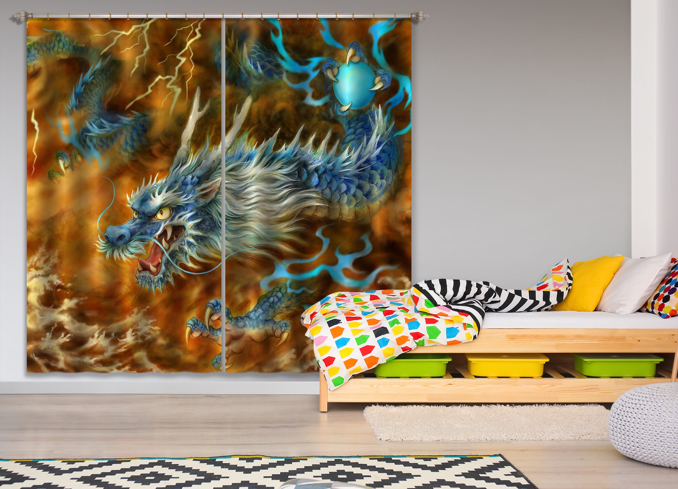 3D Dragon Lightning 9022 Kayomi Harai Curtain Curtains Drapes