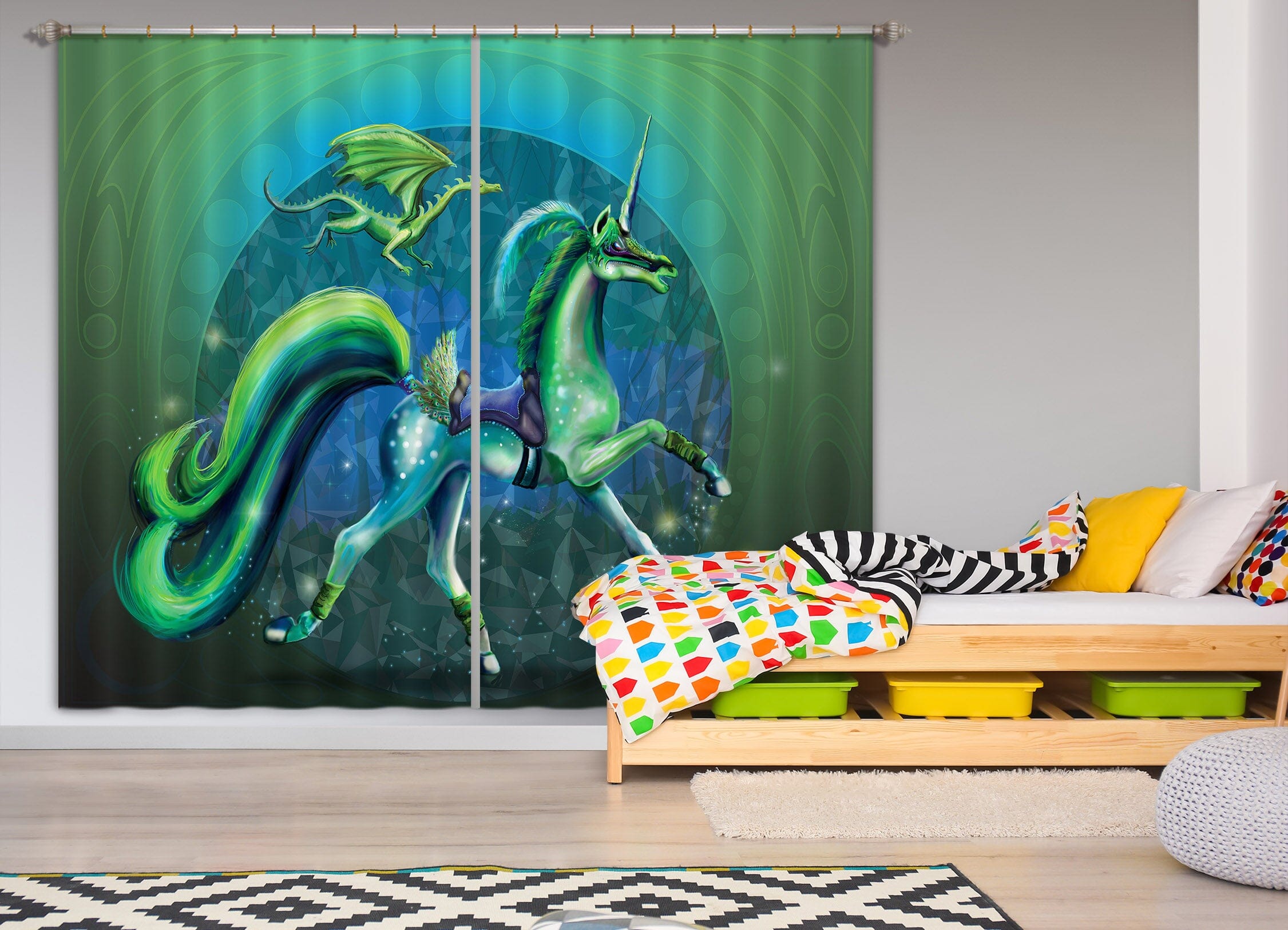 3D Moon Unicorn 122 Rose Catherine Khan Curtain Curtains Drapes Curtains AJ Creativity Home
