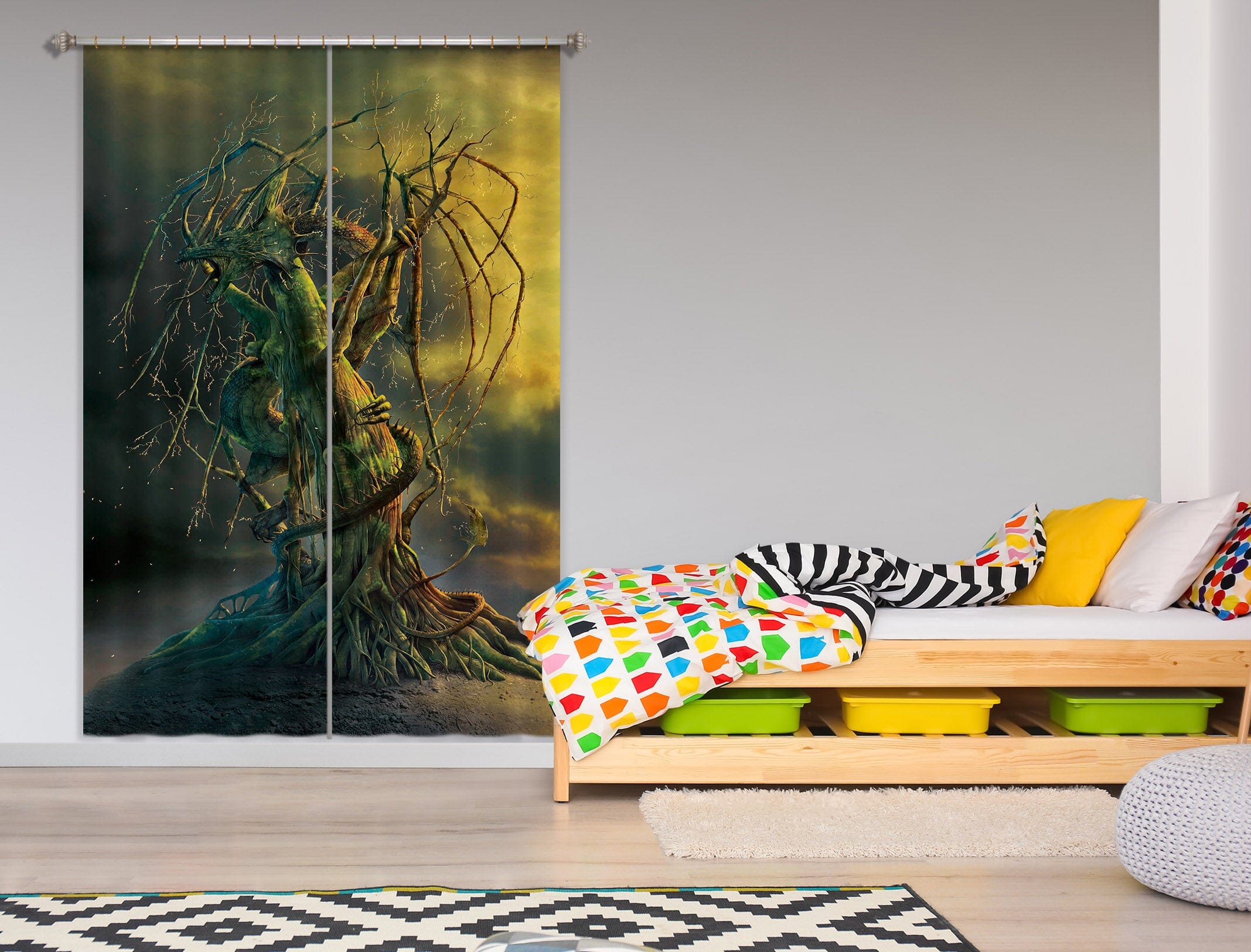 3D Tree Dragon 085 Vincent Hie Curtain Curtains Drapes Curtains AJ Creativity Home