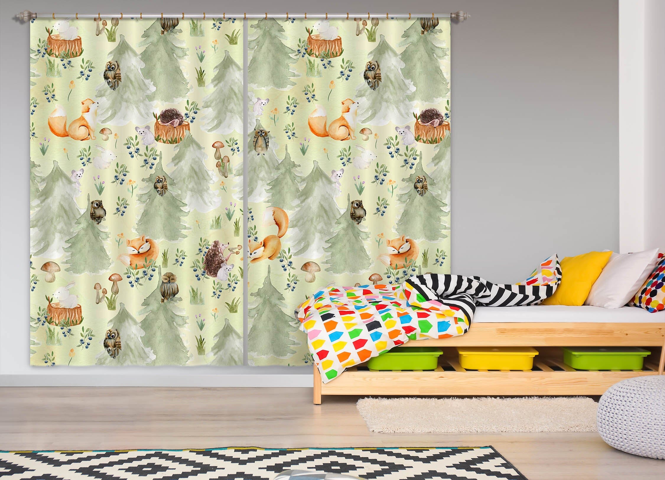 3D Fox Owl Tree 109 Uta Naumann Curtain Curtains Drapes Curtains AJ Creativity Home