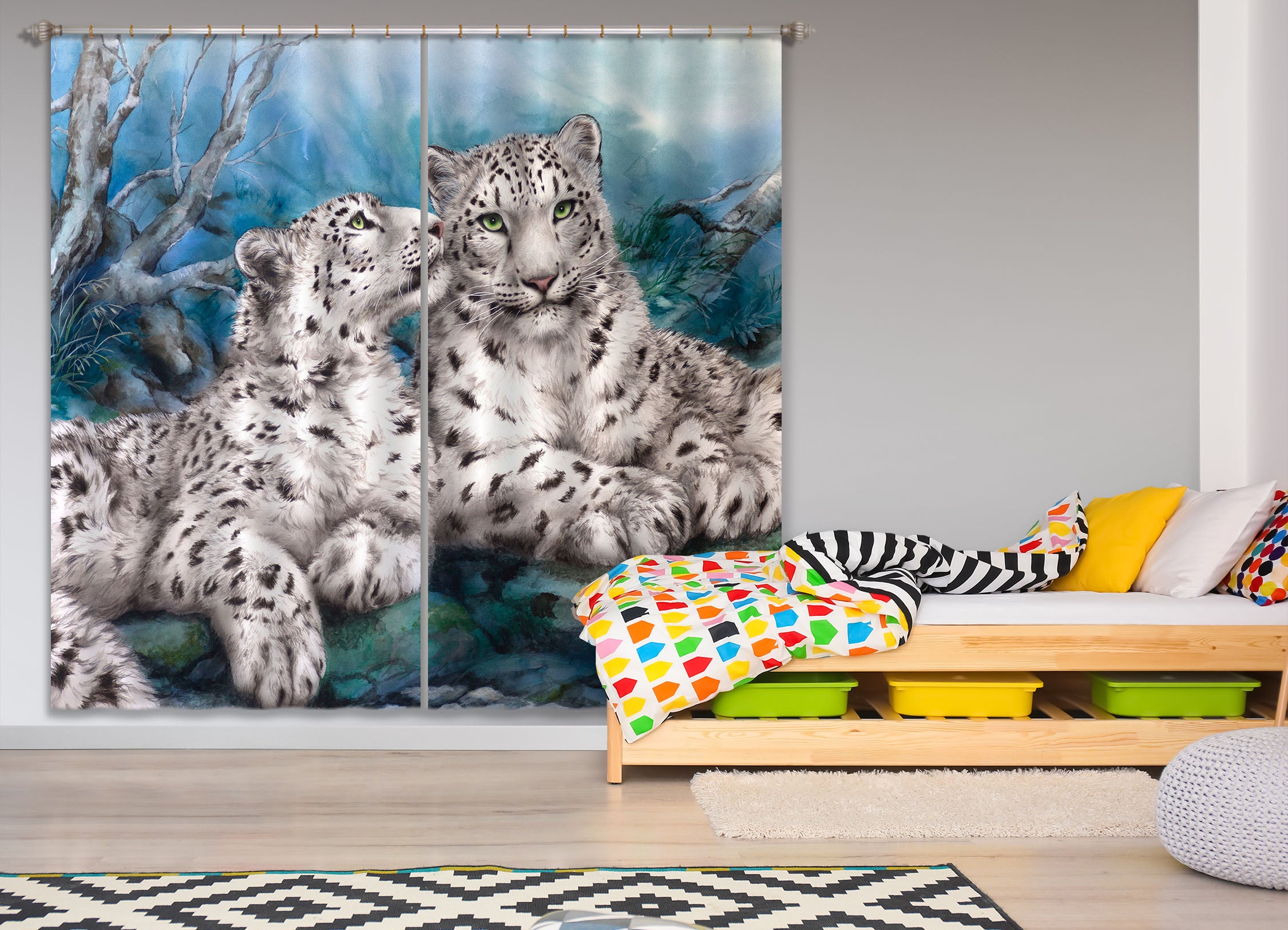 3D White Tiger 9080 Kayomi Harai Curtain Curtains Drapes