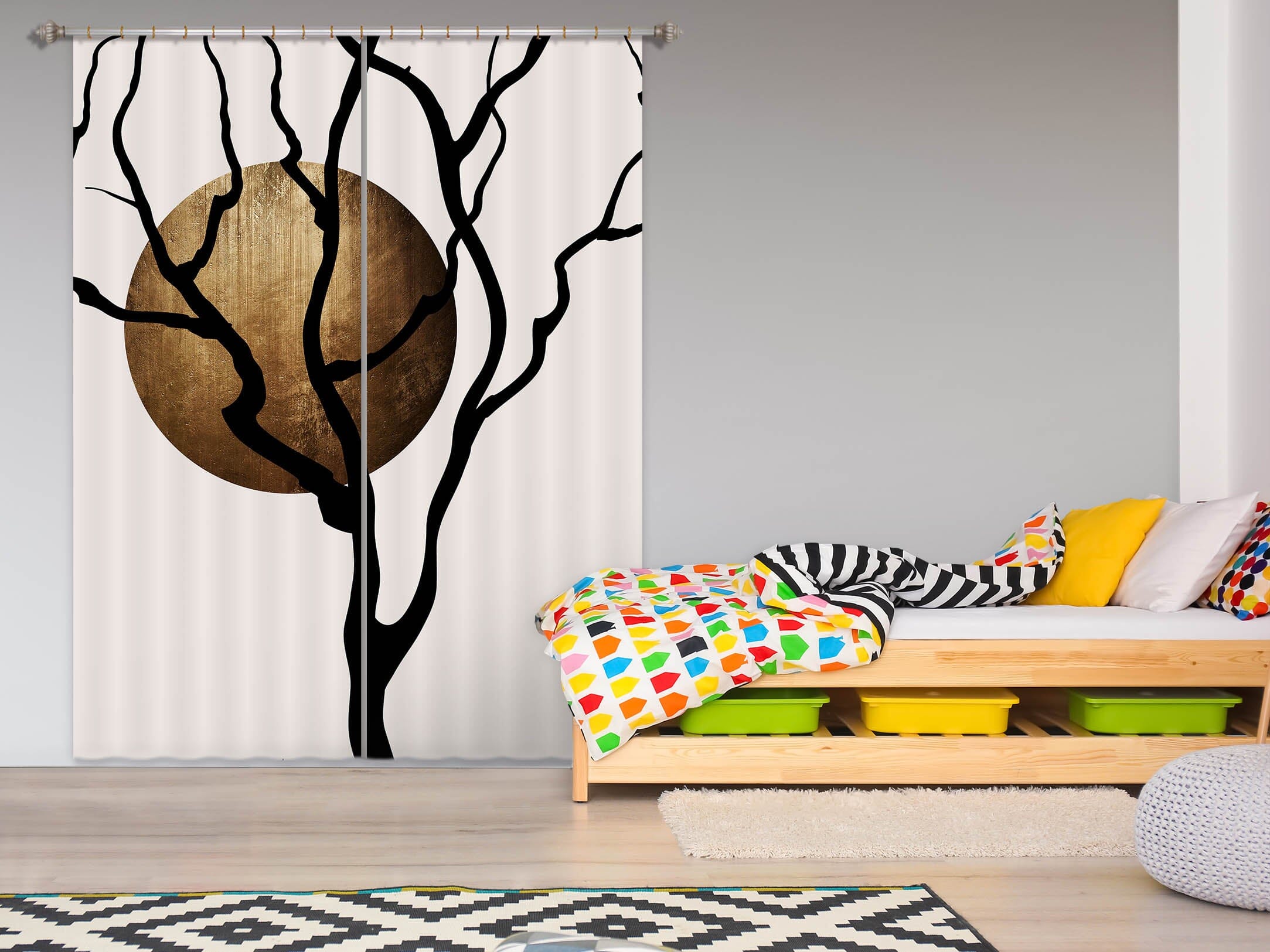 3D Golden Moon Tree 1088 Boris Draschoff Curtain Curtains Drapes Curtains AJ Creativity Home