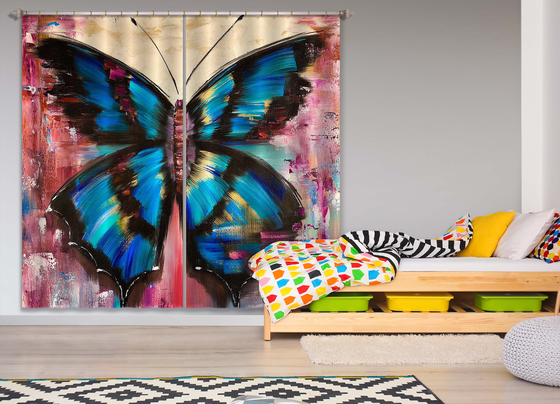 3D Blue Butterfly 2415 Skromova Marina Curtain Curtains Drapes