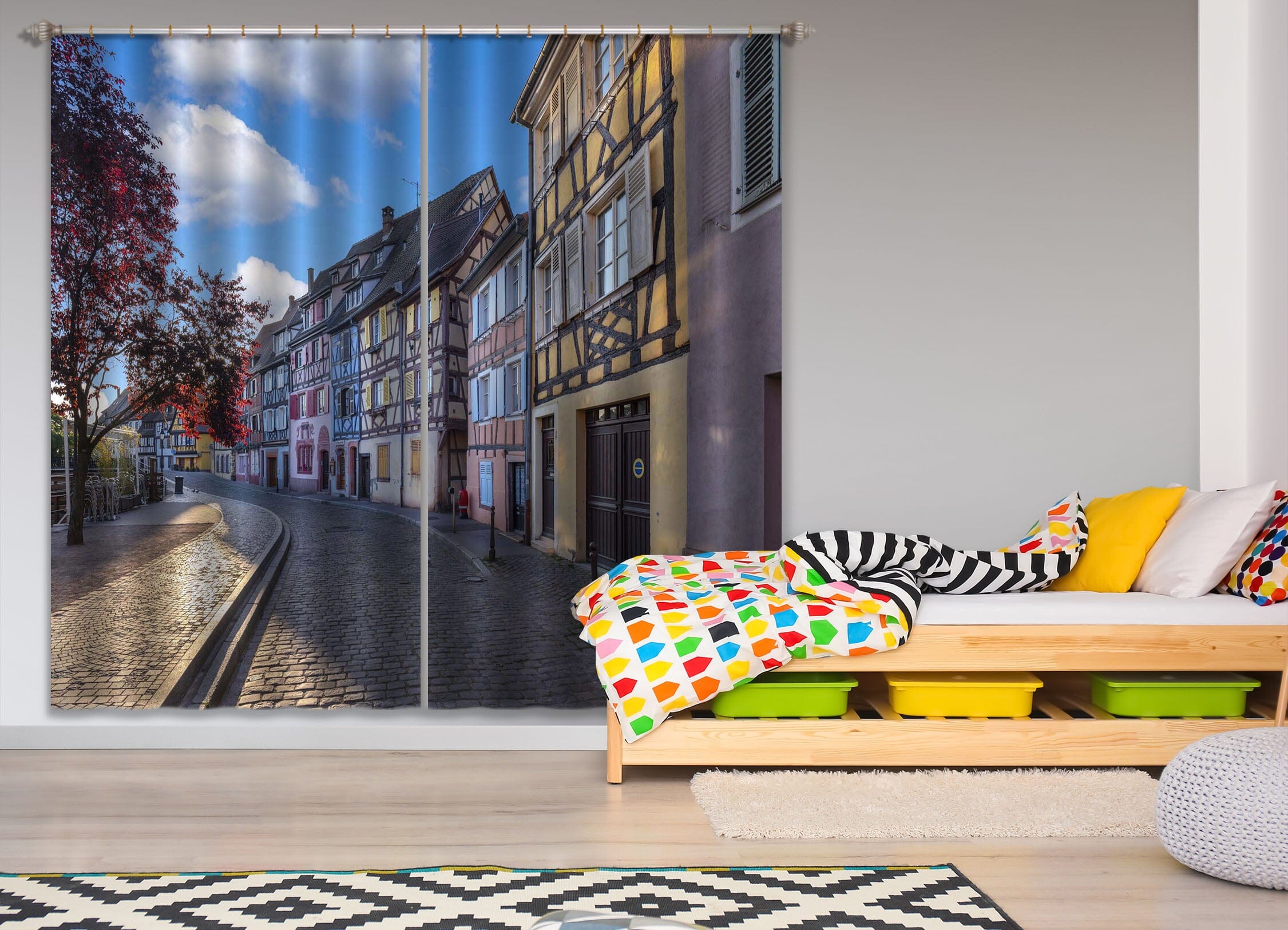 3D Sunny Street 060 Marco Carmassi Curtain Curtains Drapes Curtains AJ Creativity Home