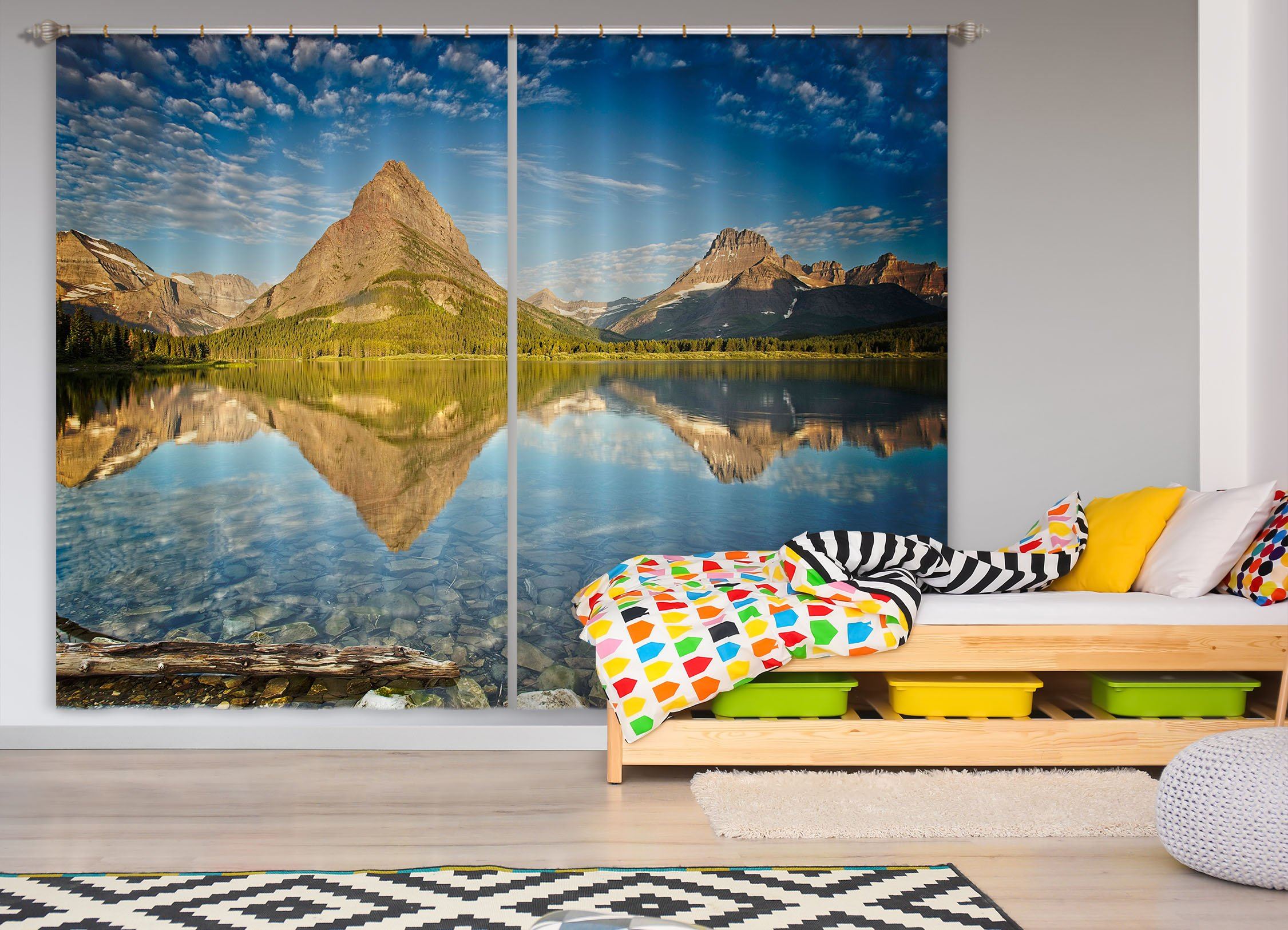 3D Alpine River 074 Kathy Barefield Curtain Curtains Drapes Curtains AJ Creativity Home