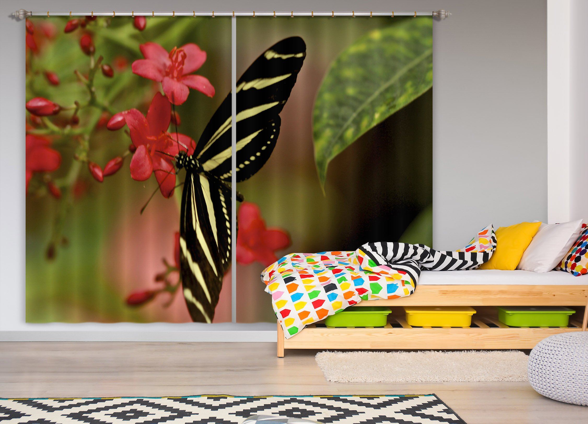 3D Butterfly Collecting Honey 079 Kathy Barefield Curtain Curtains Drapes Curtains AJ Creativity Home