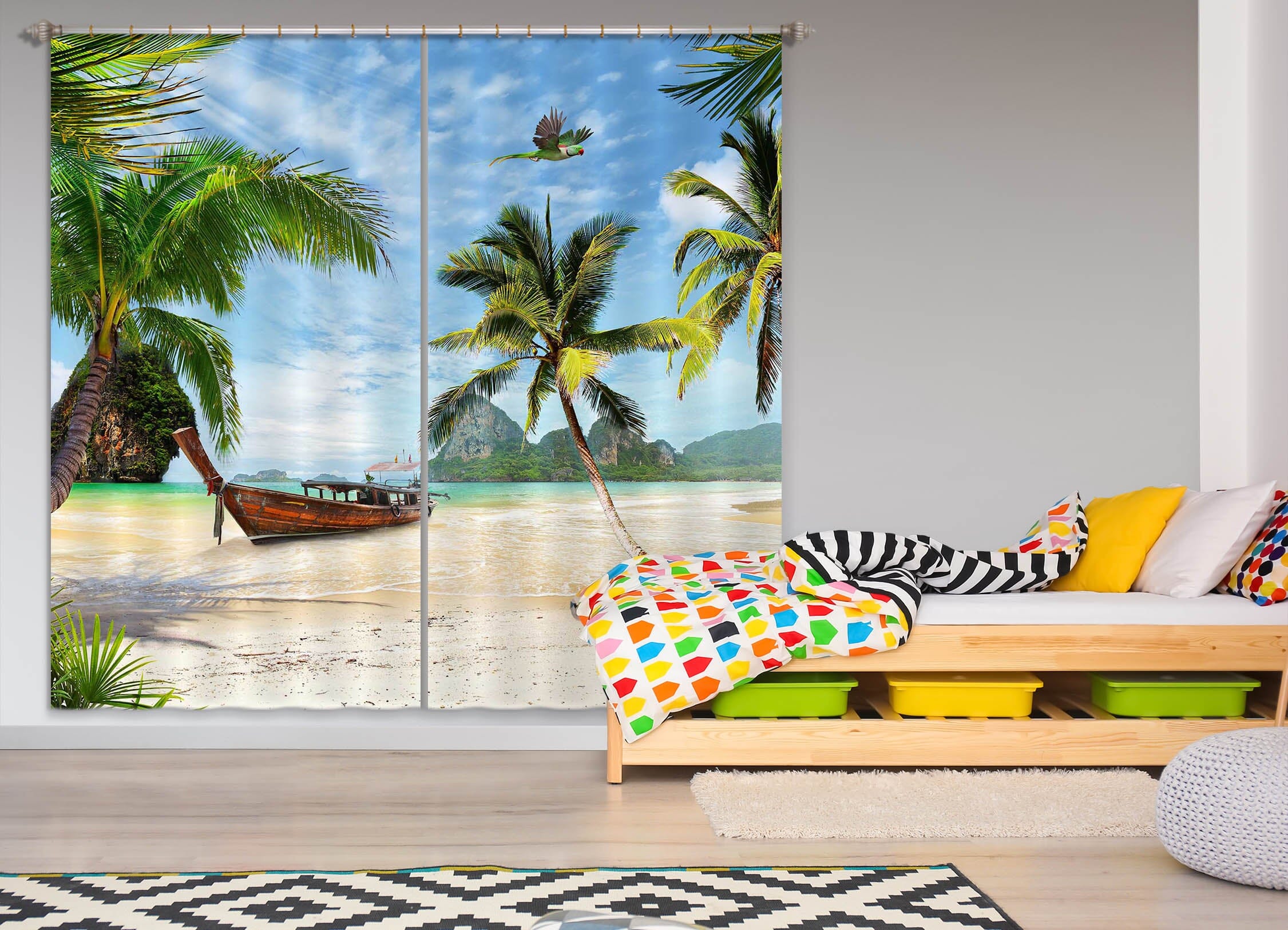 3D Coconut Palm Tree 814 Curtains Drapes Wallpaper AJ Wallpaper