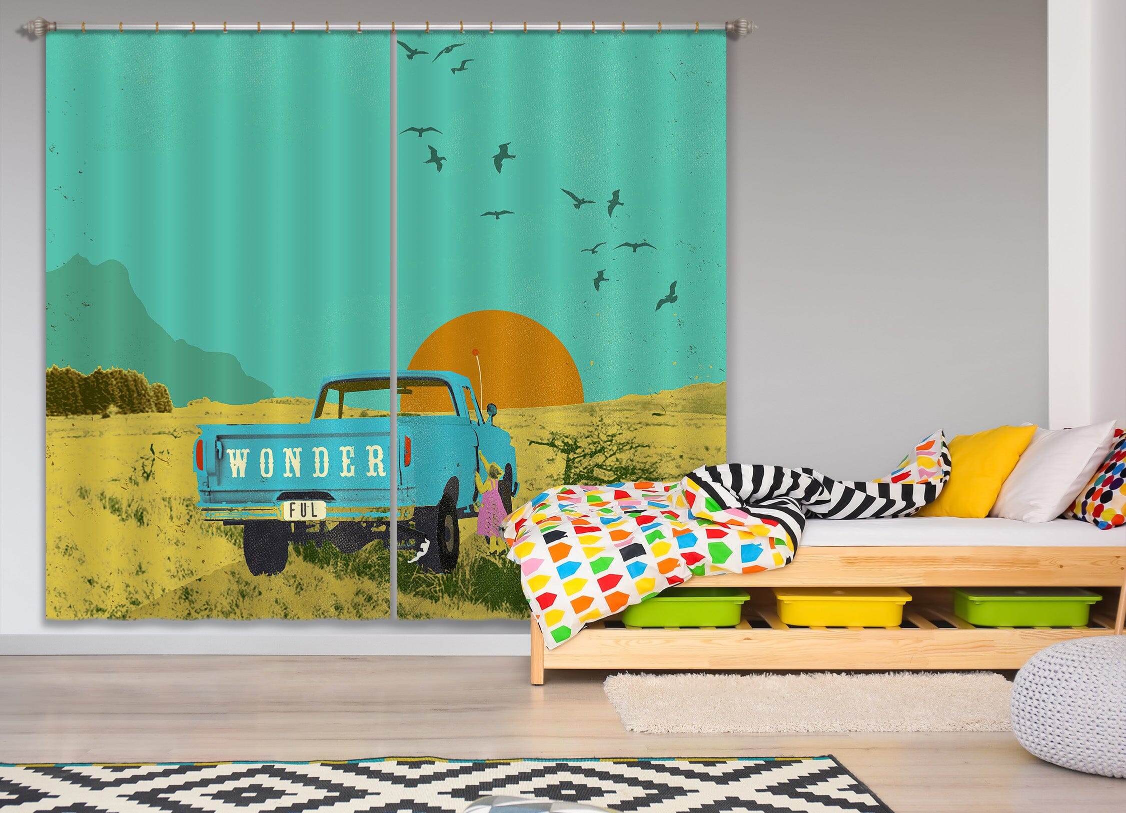3D Prairie Truck 059 Showdeer Curtain Curtains Drapes Curtains AJ Creativity Home