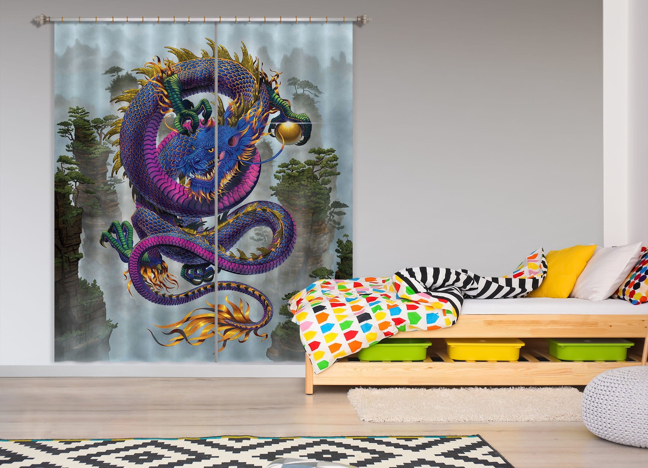 3D Good Fortune Dragon Def 040 Vincent Hie Curtain Curtains Drapes Curtains AJ Creativity Home