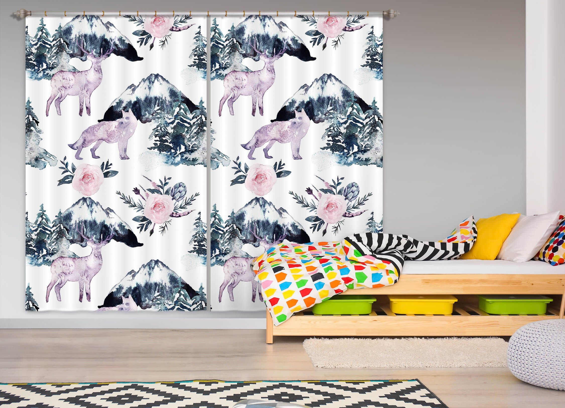 3D Flower Wolf 235 Uta Naumann Curtain Curtains Drapes Curtains AJ Creativity Home