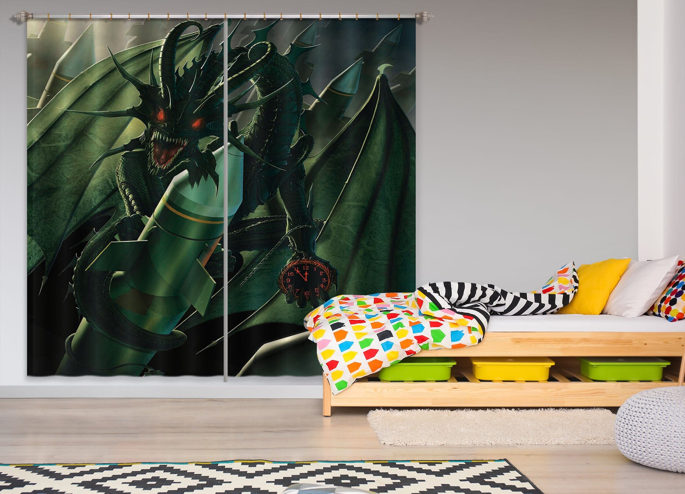 3D Doom Dragon 032 Vincent Hie Curtain Curtains Drapes Curtains AJ Creativity Home