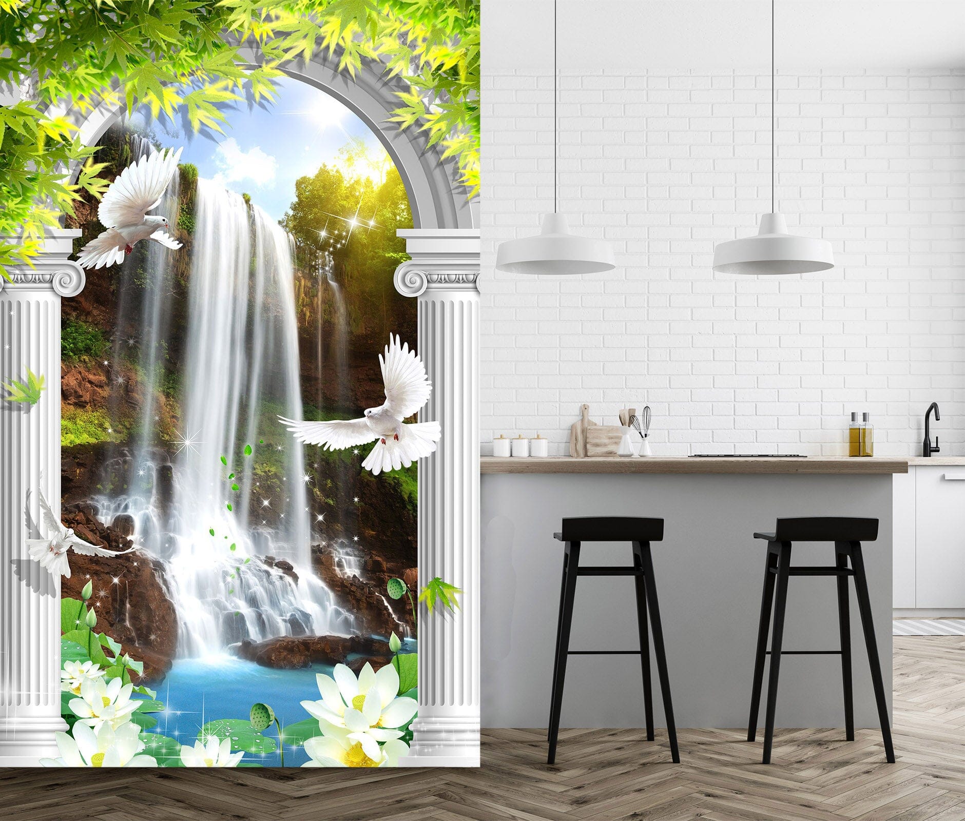 3D Forest Waterfall 1880 Wall Murals Wallpaper AJ Wallpaper 2