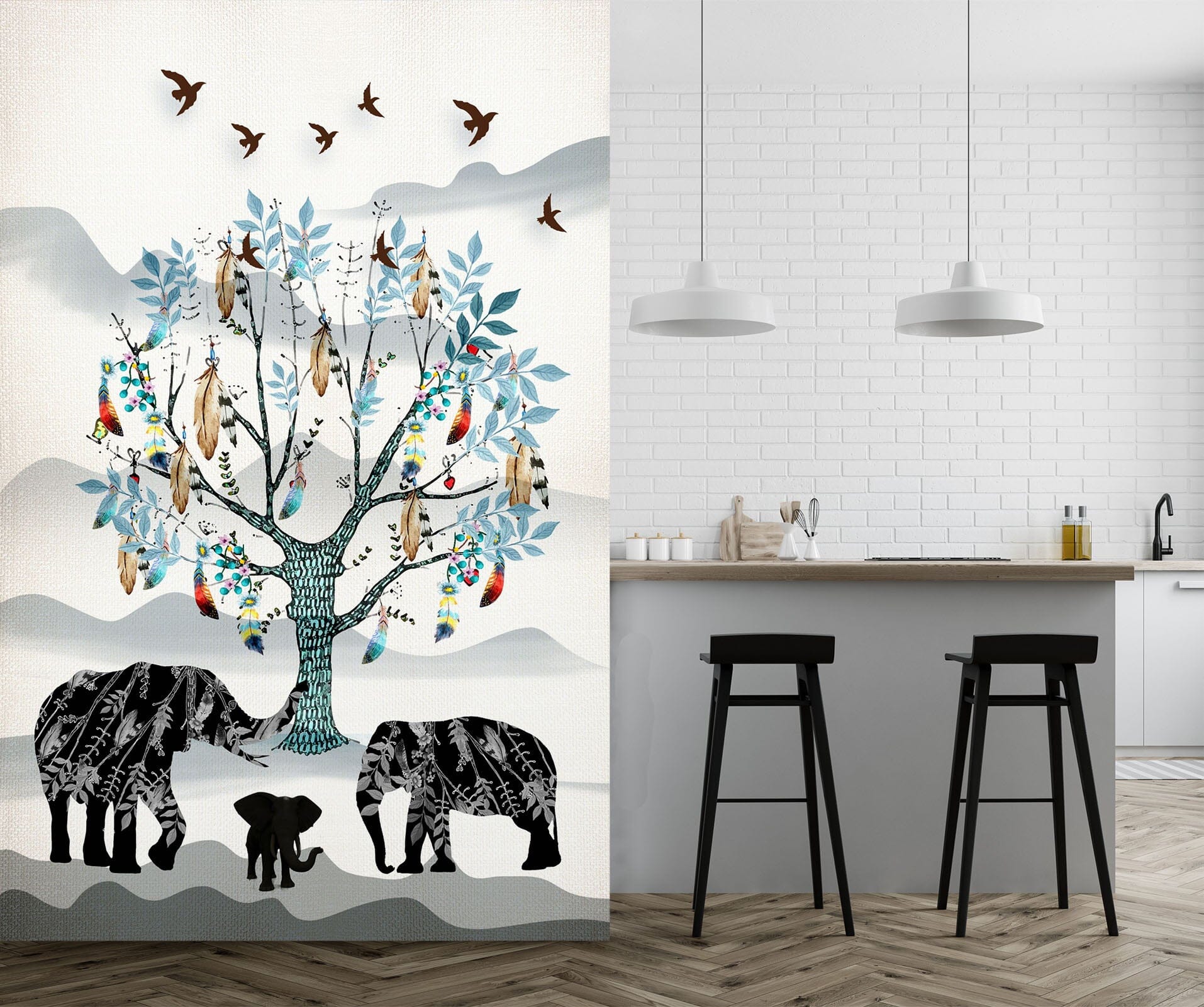 3D Baby Elephant Family 051 Wall Murals Wallpaper AJ Wallpaper 2